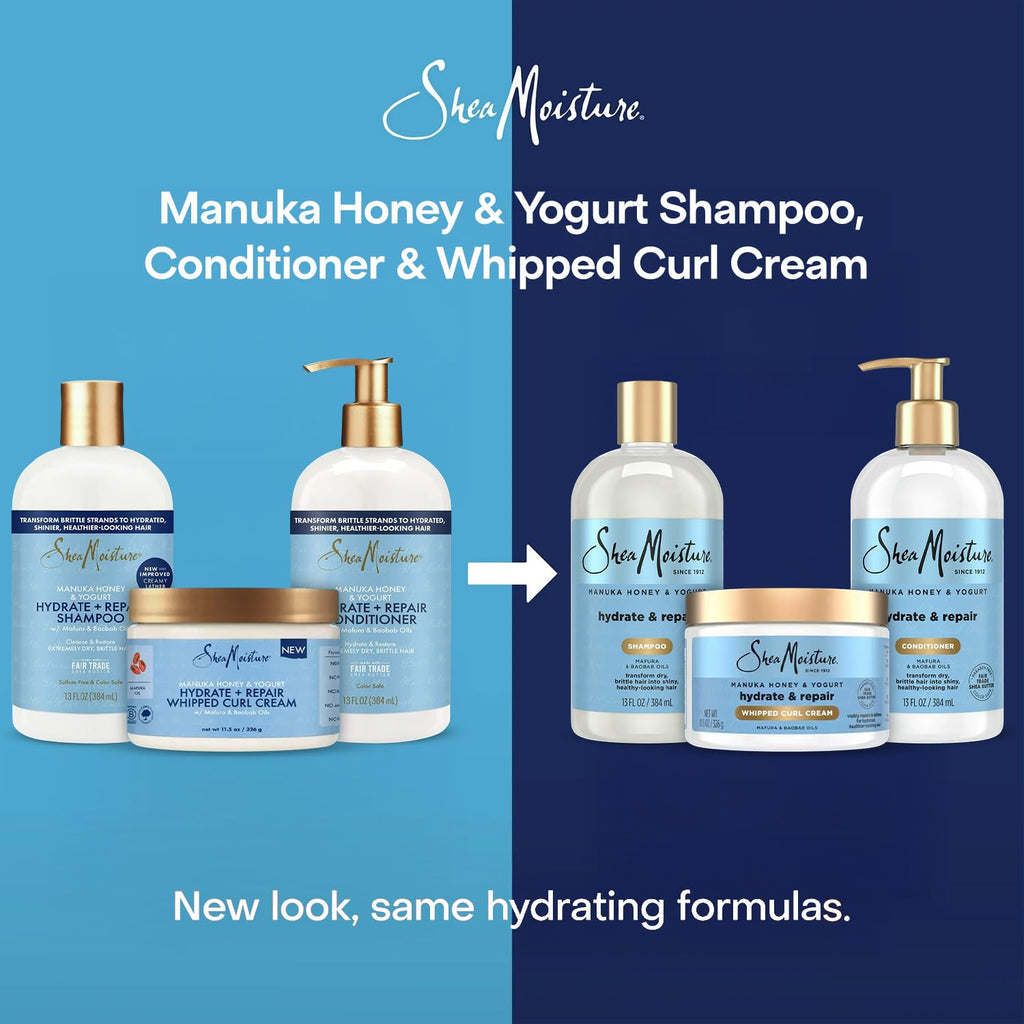 SheaMoisture Manuka Honey Yogurt Hydrate & Repair Shampoo + Conditioner + Whipped Curl Cream for Curly Hair – Frizz Control