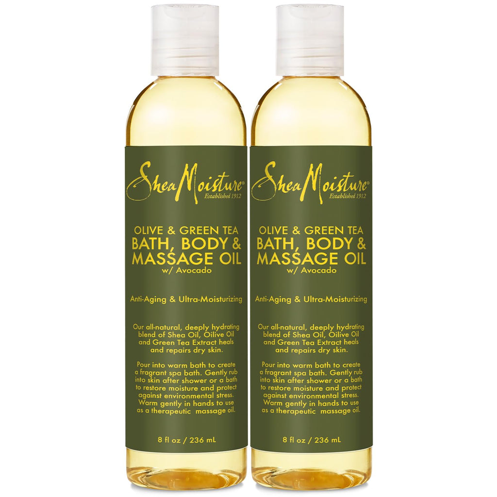 SheaMoisture Olive & Green Tea Bath, Body & Massage Oil (2-Pack) – Avocado Oil, Ultra-Moisturizing for Dry Skin