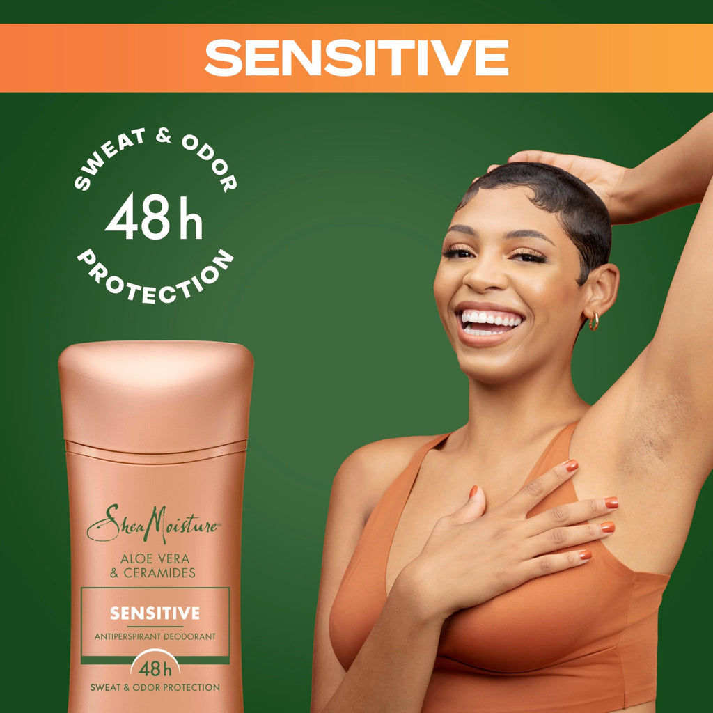 SheaMoisture Antiperspirant Deodorant Stick – Sensitive Aloe Vera & Ceramides (2 Count, 2 x 2.6 oz) 48HR Protection | No Parabens, No Mineral Oil