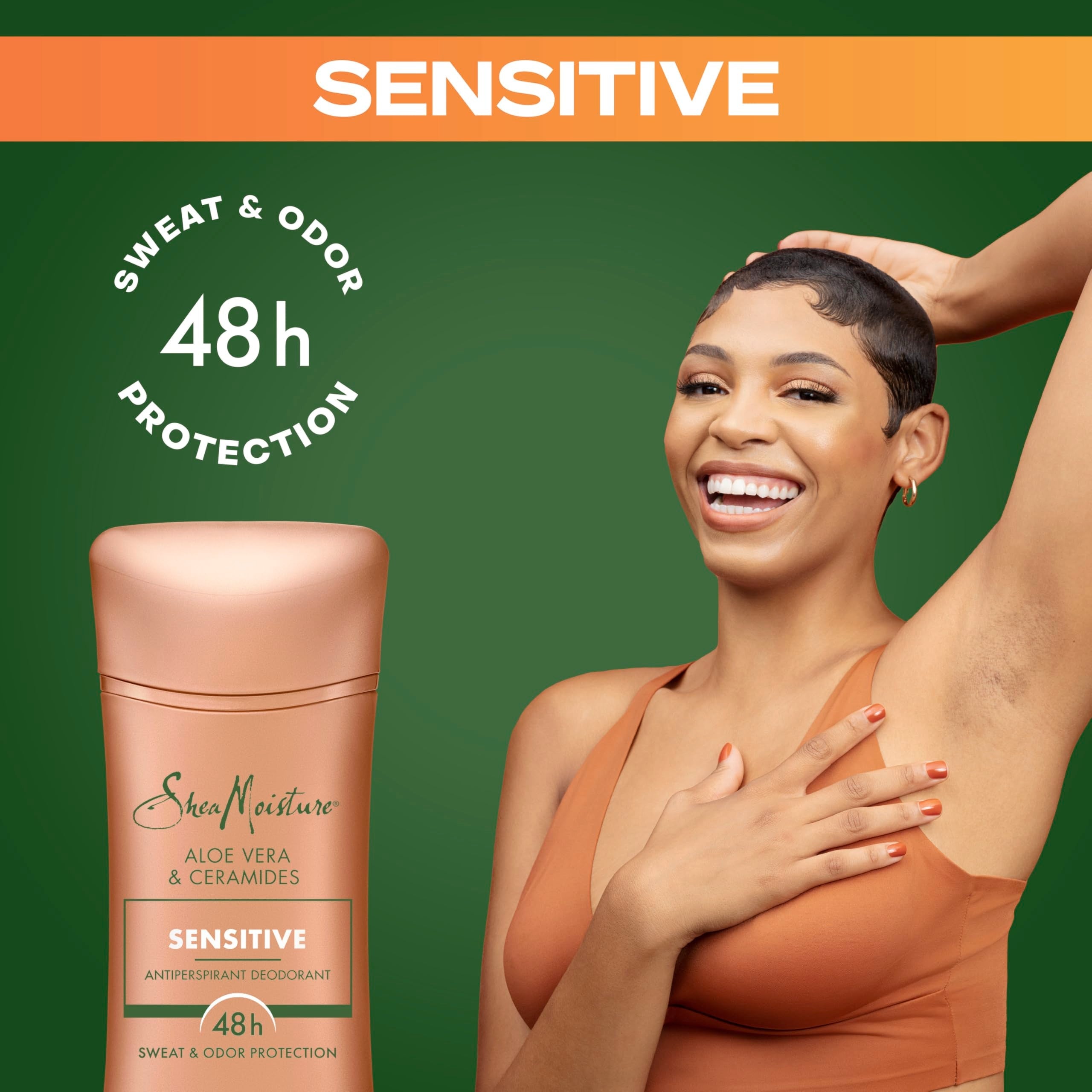 SheaMoisture Antiperspirant Deodorant Stick – Sensitive Aloe Vera & Ceramides (2 Count, 2 x 2.6 oz) 48HR Protection | No Parabens, No Mineral Oil