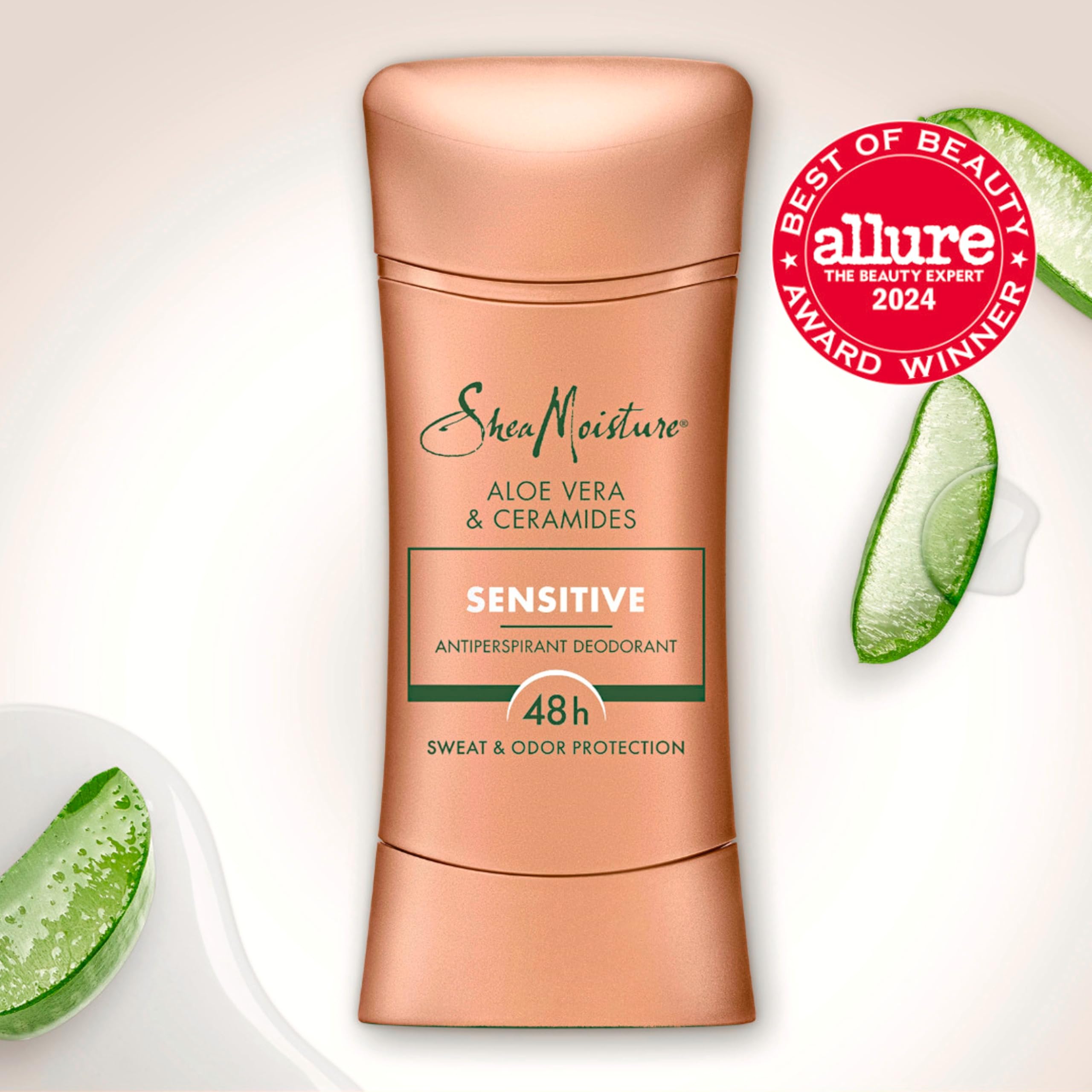 SheaMoisture Antiperspirant Deodorant Stick – Sensitive Aloe Vera & Ceramides (2 Count, 2 x 2.6 oz) 48HR Protection | No Parabens, No Mineral Oil