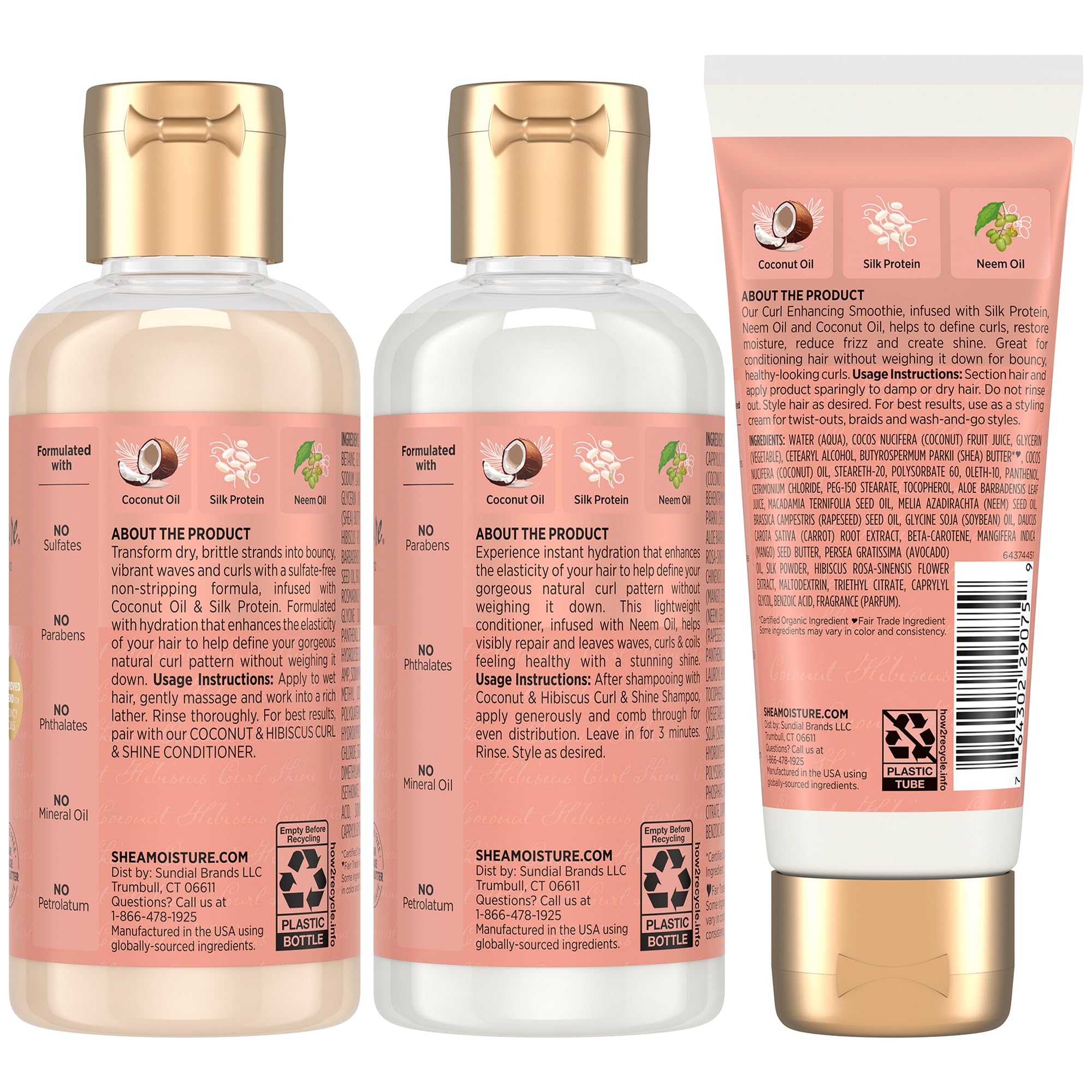 SheaMoisture Travel Essentials Hair Care Bundle – Coconut & Hibiscus Shampoo, Conditioner, Curl Enhancing Smoothie