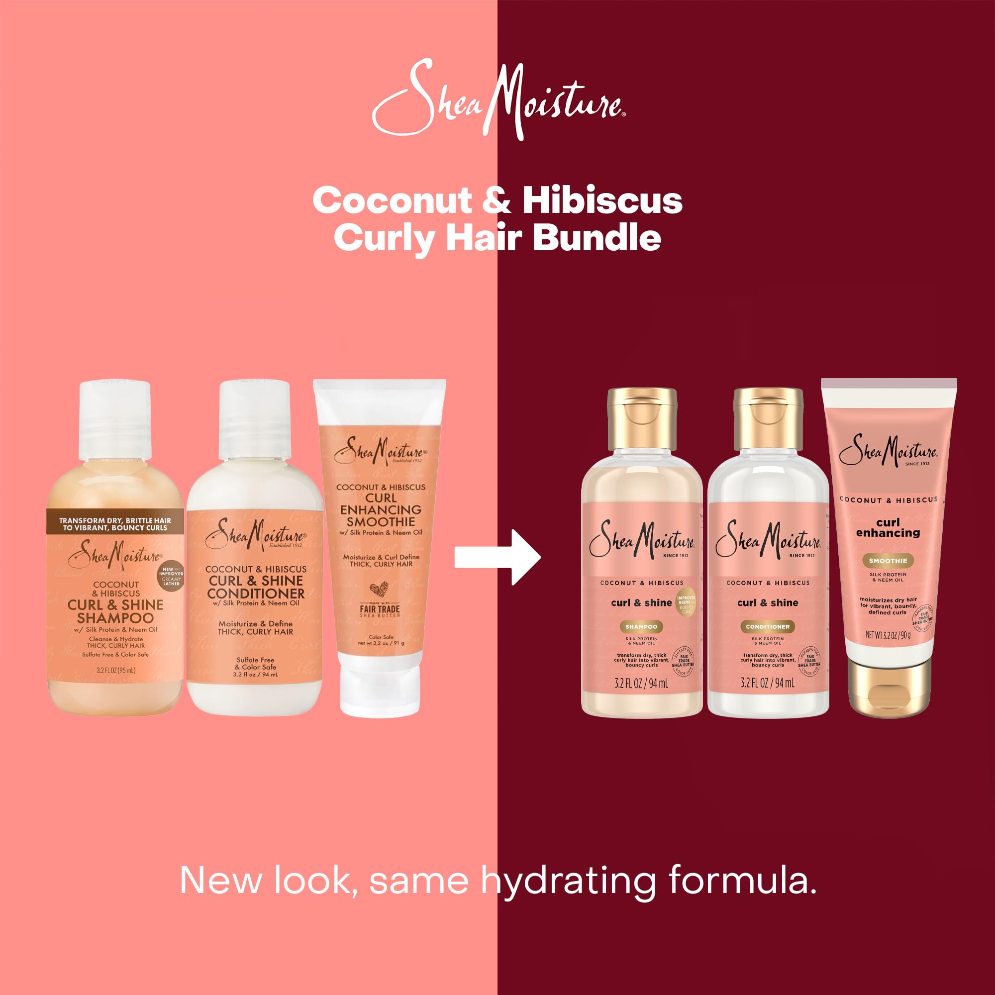 SheaMoisture Travel Essentials Hair Care Bundle – Coconut & Hibiscus Shampoo, Conditioner, Curl Enhancing Smoothie