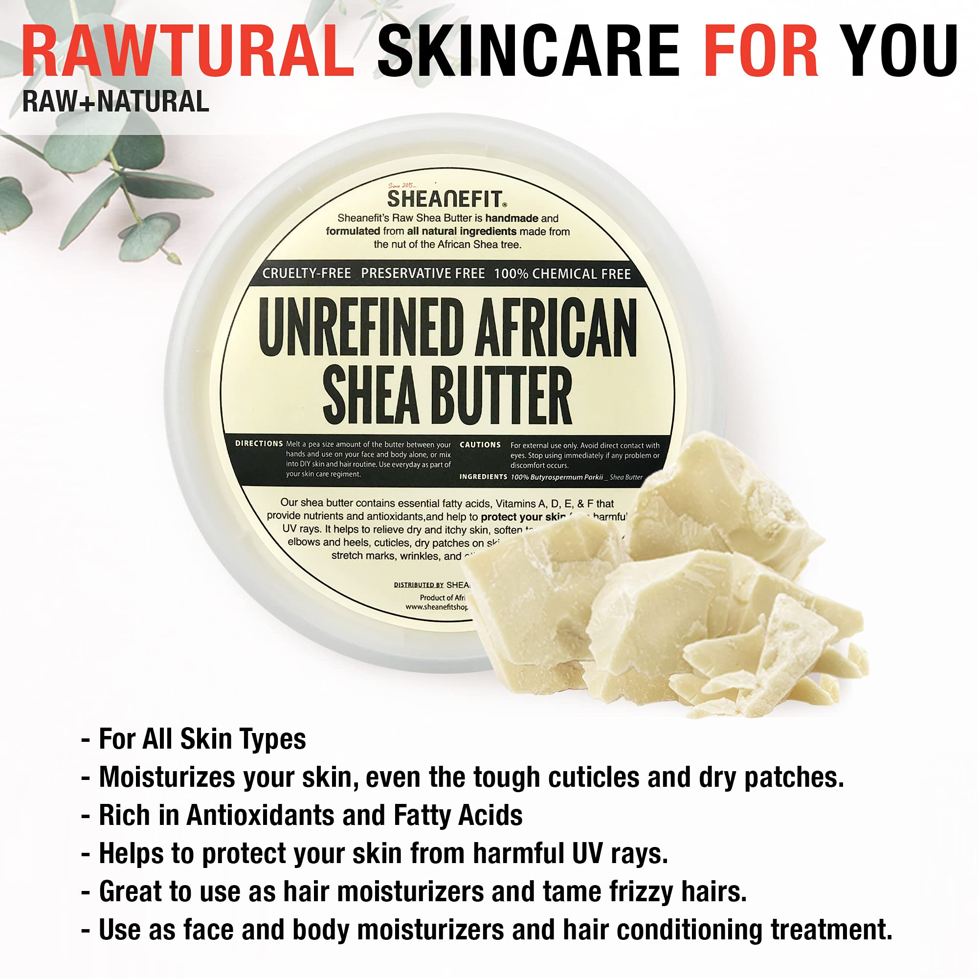 Sheanefit Raw Unrefined African Shea Butter 8oz – Natural Daily Moisturizer for Face & Body
