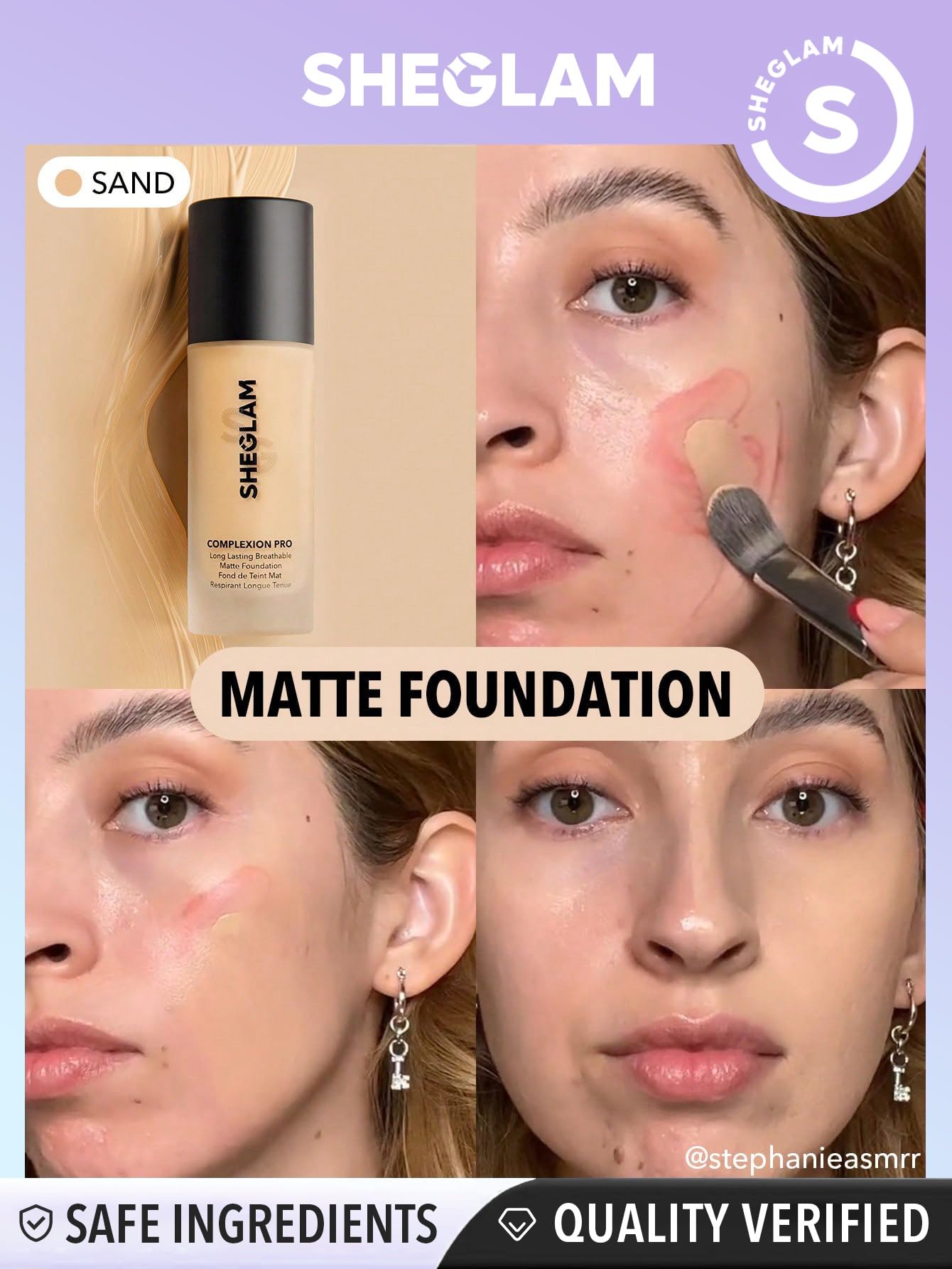 SHEGLAM Full Coverage Foundation - Long Lasting Waterproof Matte-Dewy Sand