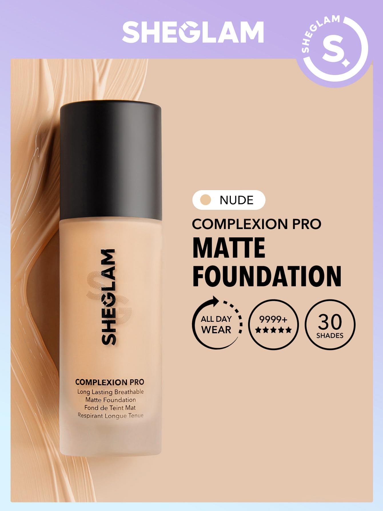 SHEGLAM Full Coverage Foundation – Long-Lasting Waterproof Nude