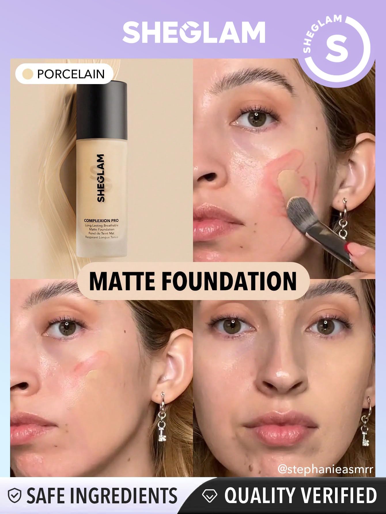 SHEGLAM Full Coverage Foundation Porcelain – Long-Wear Waterproof Matte Liquid