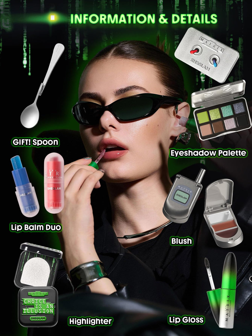 SHEGLAM Matrix Collection Set – All-in-One Makeup Kit with Eyeshadow Palette, Lip Balm, Highlighter, Lip Gloss & Blush