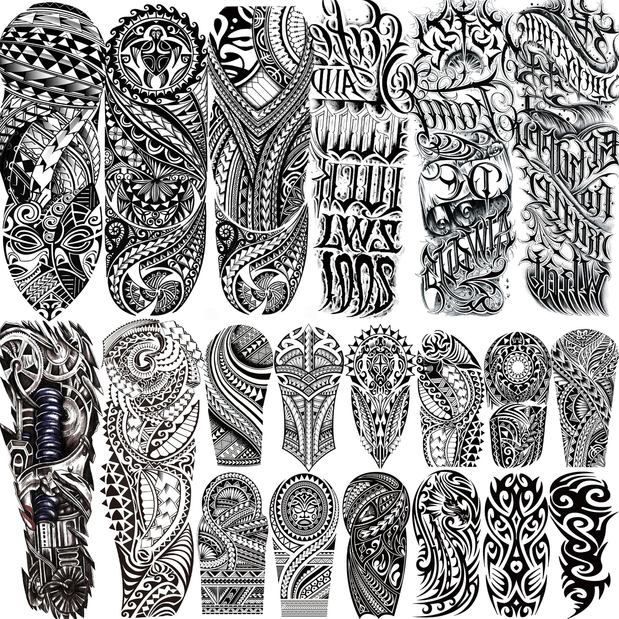 SHELYEXIEN 20 Sheets Full Arm Temporary Tattoos – Tribal Maori, Armband, Robot Style