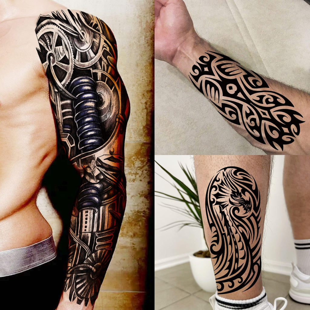 SHELYEXIEN 20 Sheets Full Arm Temporary Tattoos – Tribal Maori, Armband, Robot Style