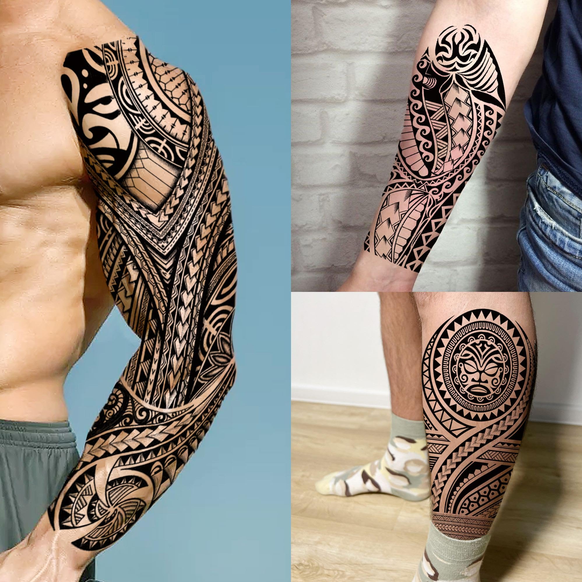 SHELYEXIEN 20 Sheets Full Arm Temporary Tattoos – Tribal Maori, Armband, Robot Style