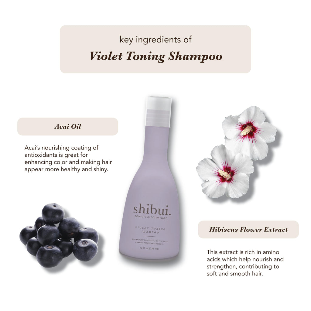 SHIBUI Violet Toning Shampoo – Neutralizes Brassiness with Acai Oil & Hibiscus for Blonde, Highlighted & Silver Hair – 33.8 Fl Oz