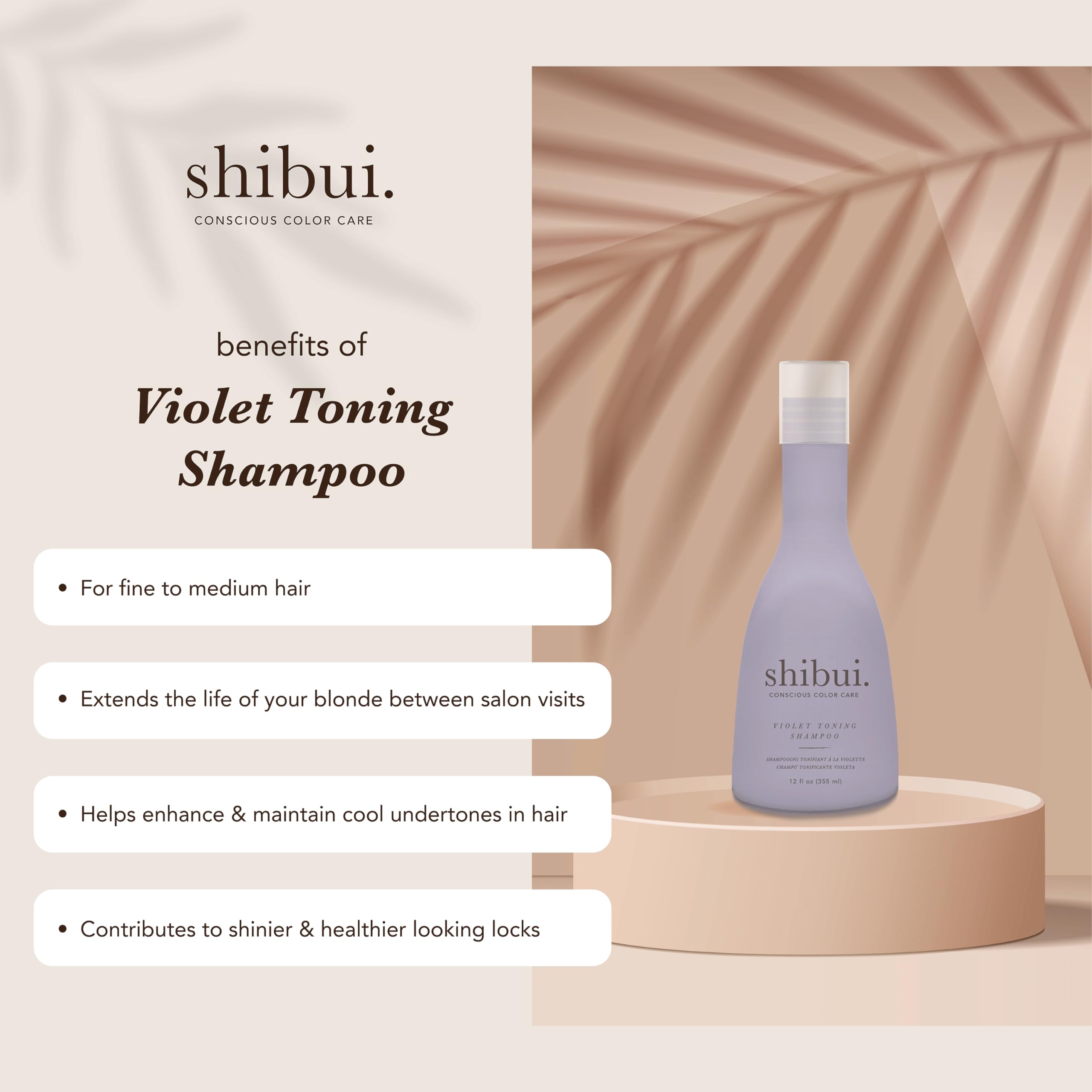 SHIBUI Violet Toning Shampoo – Neutralizes Brassiness with Acai Oil & Hibiscus for Blonde, Highlighted & Silver Hair – 33.8 Fl Oz