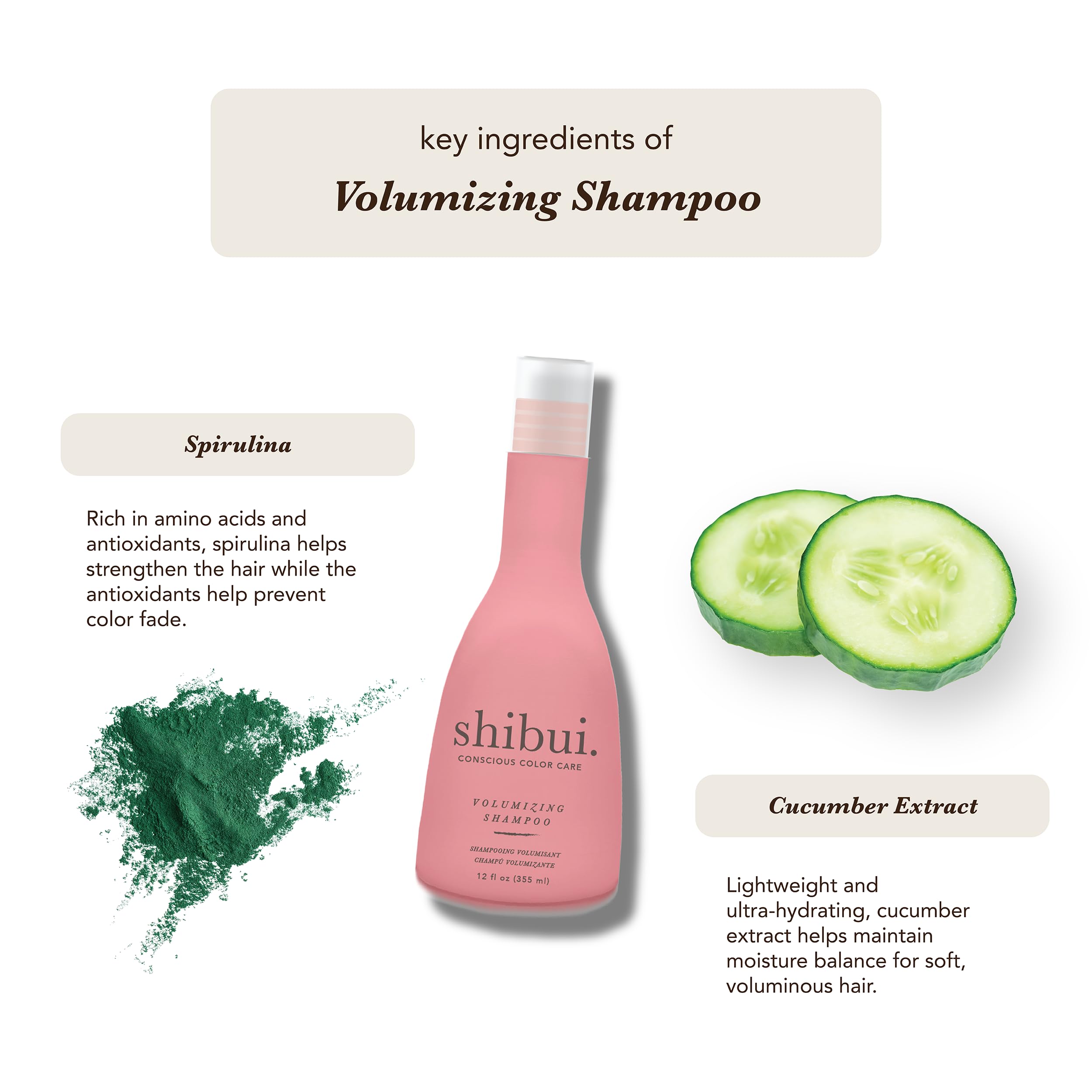 SHIBUI Volumizing Shampoo – Spirulina & Cucumber Extract for Fine Hair, Color-Safe, 12 Fl Oz