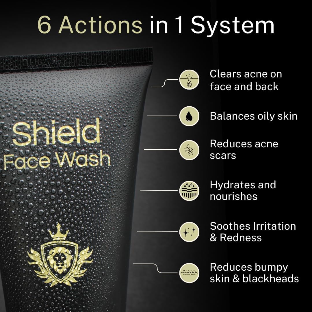 Shield Acne System for Men and Boys – Face Wash, Moisturizer & Pimple Patches (2 Months)