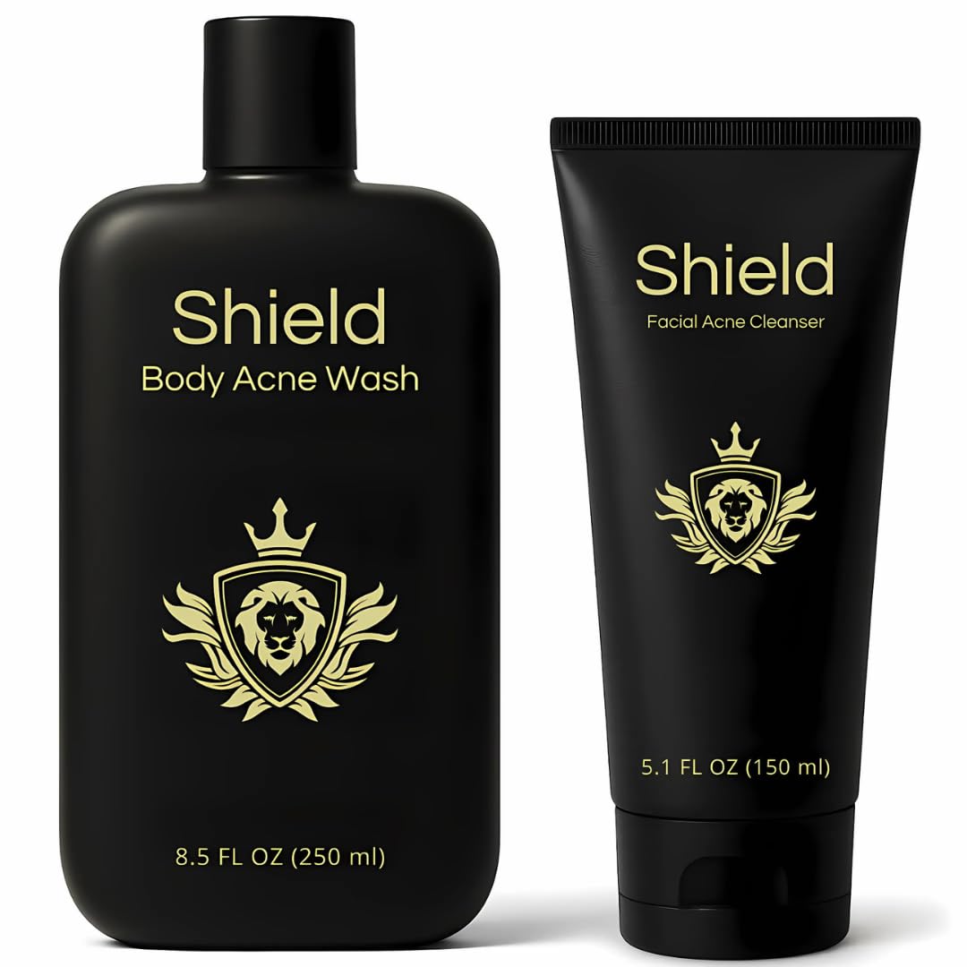 Shield Acne Wash Bundle for Men & Boys – Deep Clean Gel Face Wash + Unscented Body Wash (13.6 oz)