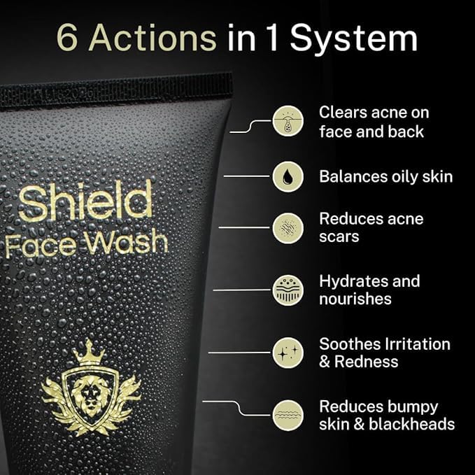 Shield Acne Wash Bundle for Men & Boys – Deep Clean Gel Face Wash + Unscented Body Wash (13.6 oz)