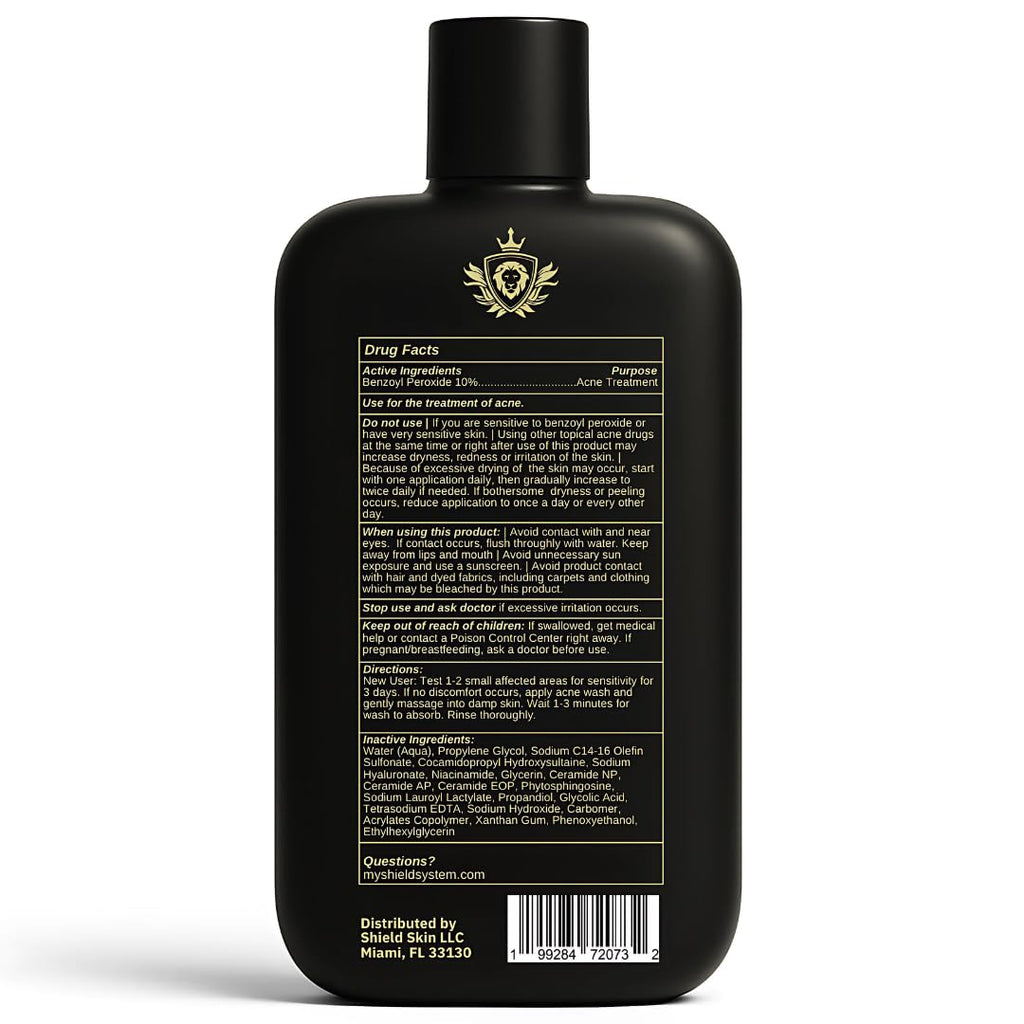Shield Men’s Acne Body Wash for Back & Shoulders – Unscented, 4% Benzoyl Peroxide (8.5 oz)