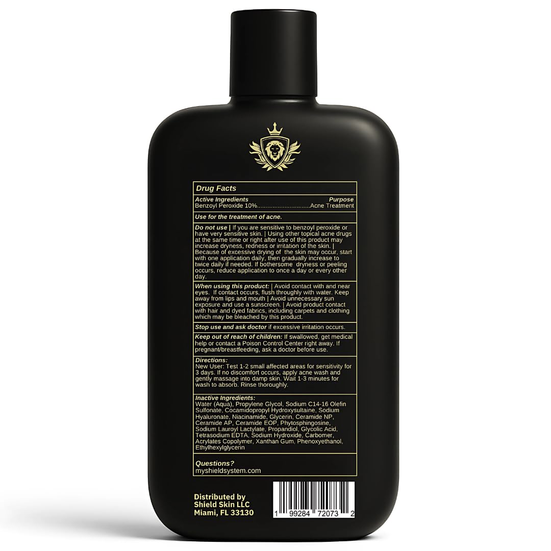 Shield Men’s Acne Body Wash for Back & Shoulders – Unscented, 4% Benzoyl Peroxide (8.5 oz)