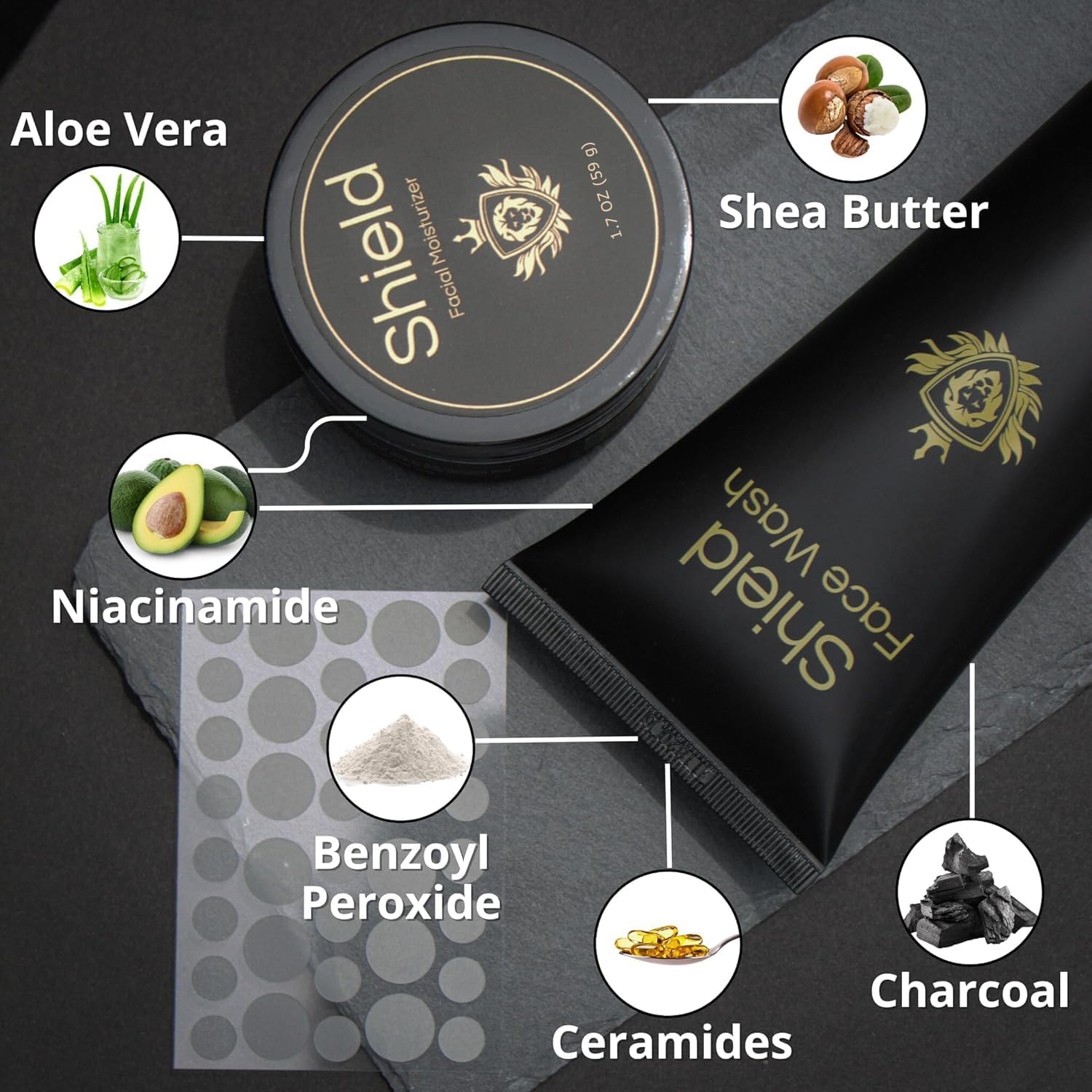 Shield Acne System for Men and Boys – Face Wash, Moisturizer & Pimple Patches (2 Months)