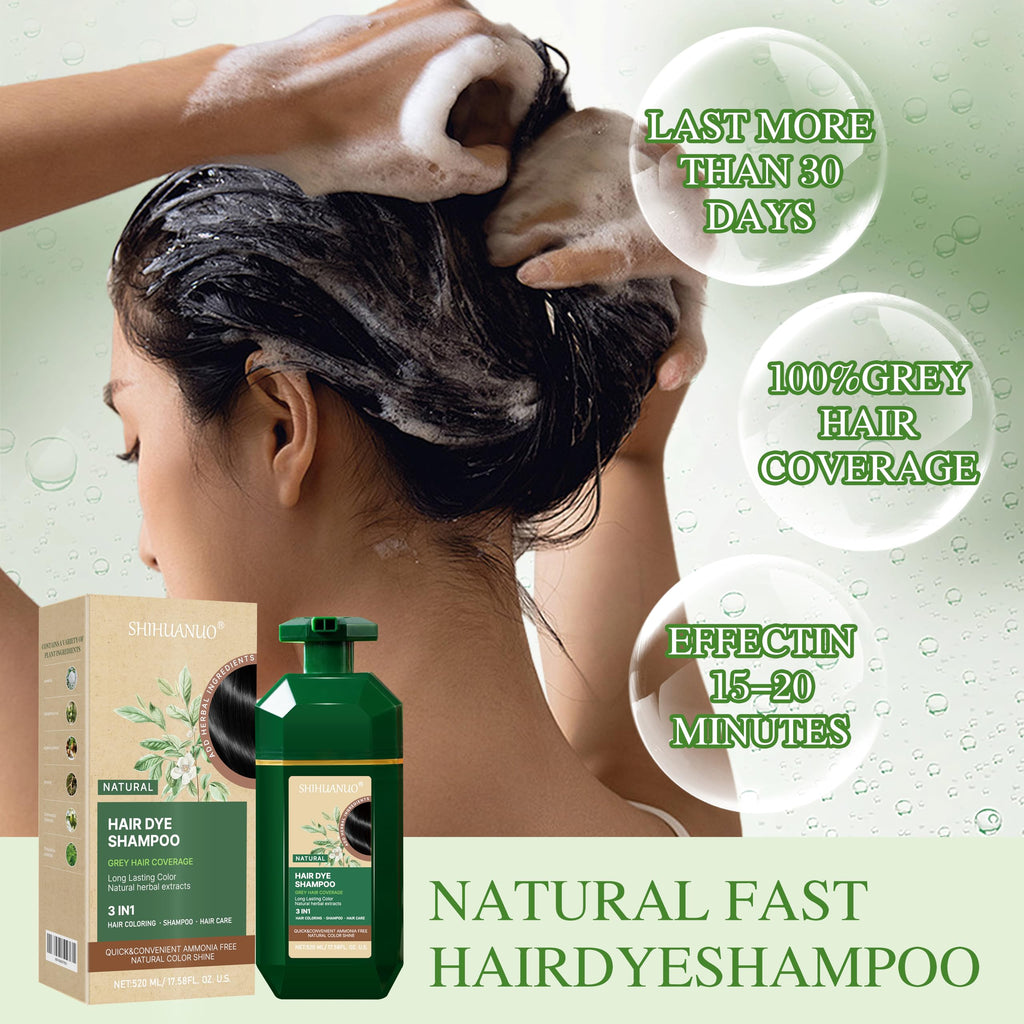 SHIHUANUO Hair Dye Shampoo 3-in-1 for Gray Hair Coverage – Ammonia-Free 520ml (Coffee)