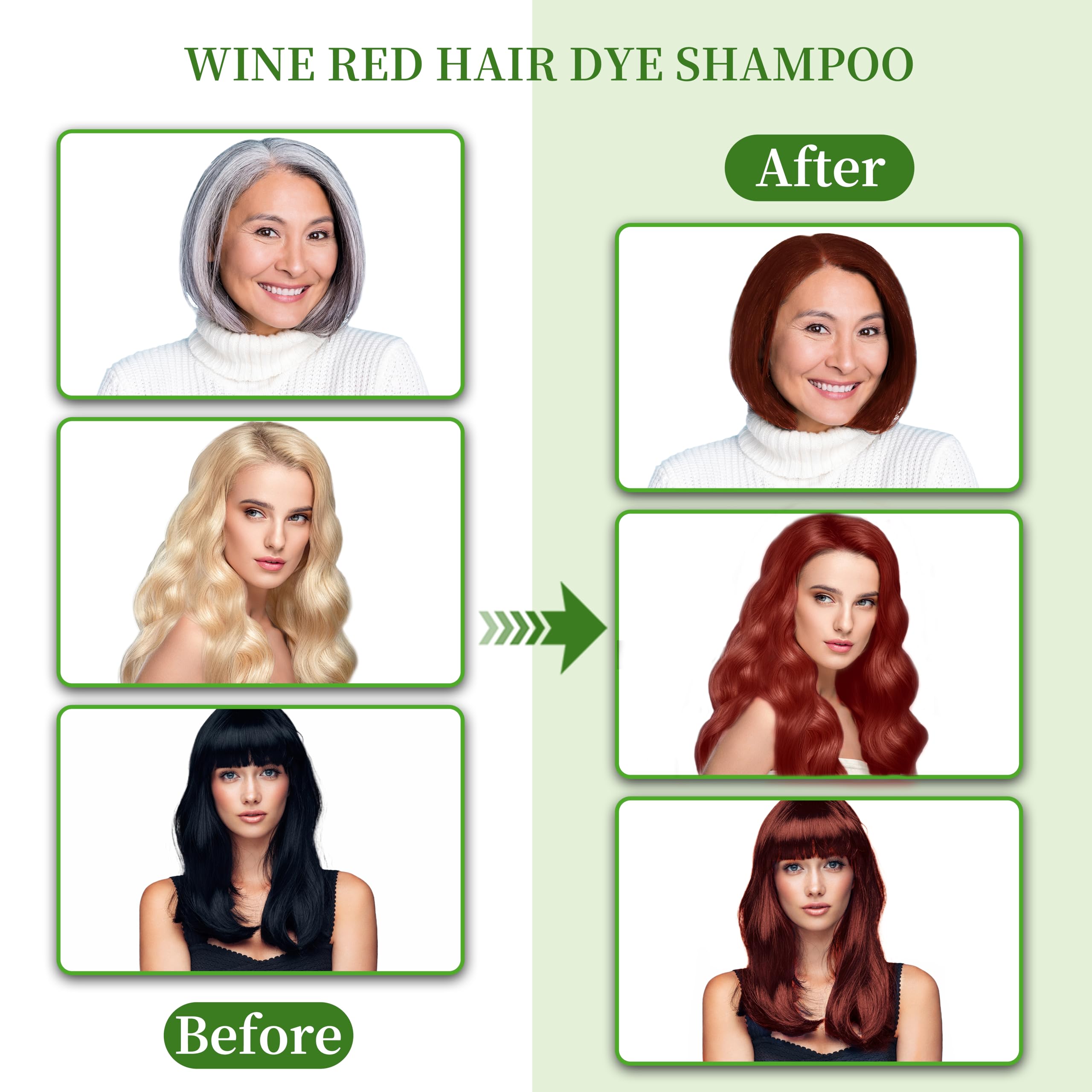 SHIHUANUO Hair Dye Shampoo 3-in-1 for Gray Hair – Ammonia-Free, Herbal, Wine Red