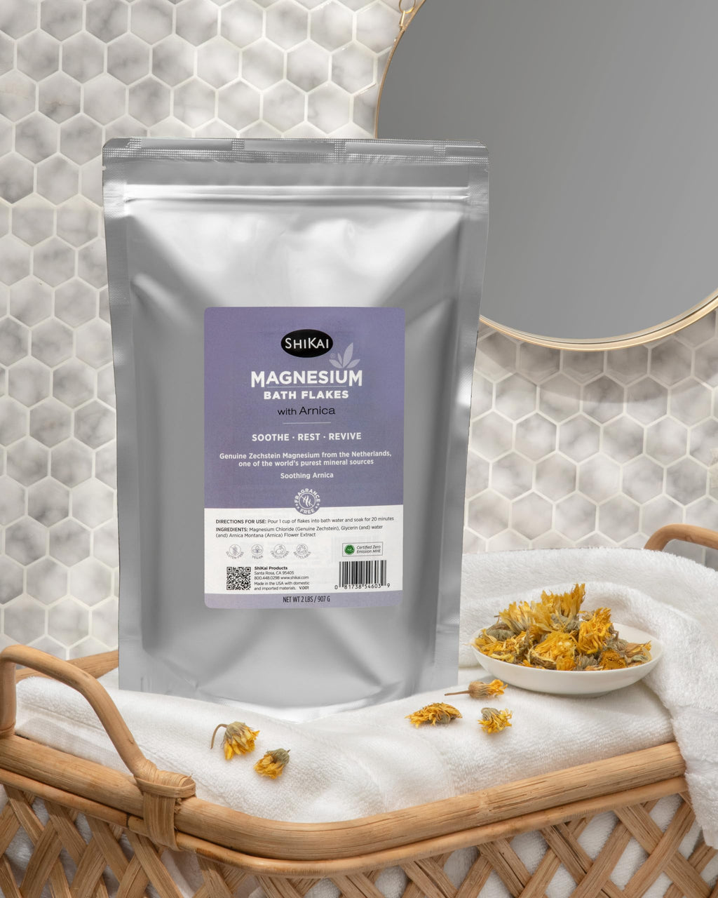 ShiKai Magnesium Bath Flakes with Arnica (32 oz) – Fragrance-Free Bath Salt