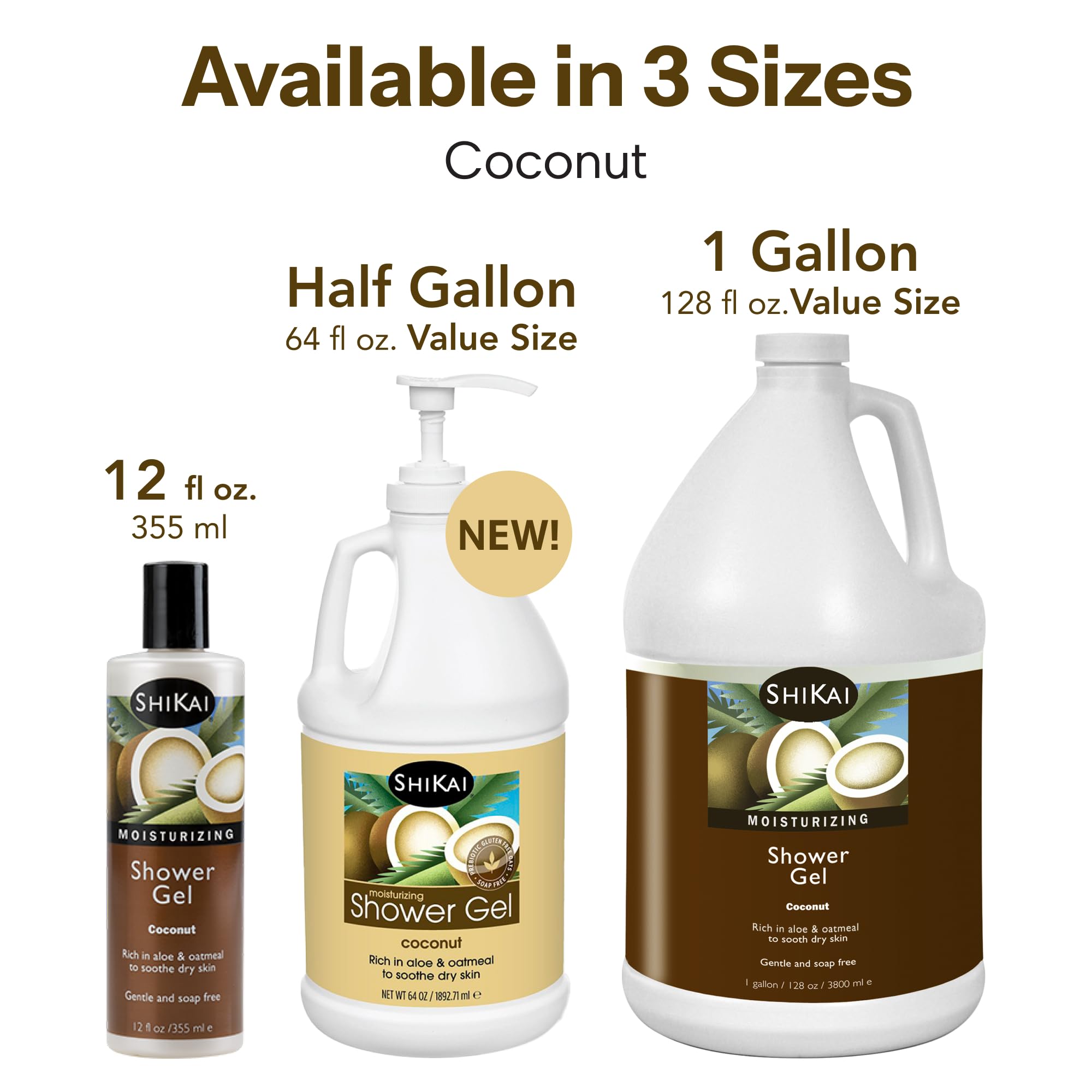 ShiKai Daily Moisturizing Shower Gel Coconut 64 oz | Gentle Soap-Free Body Wash with Aloe Vera & Oatmeal