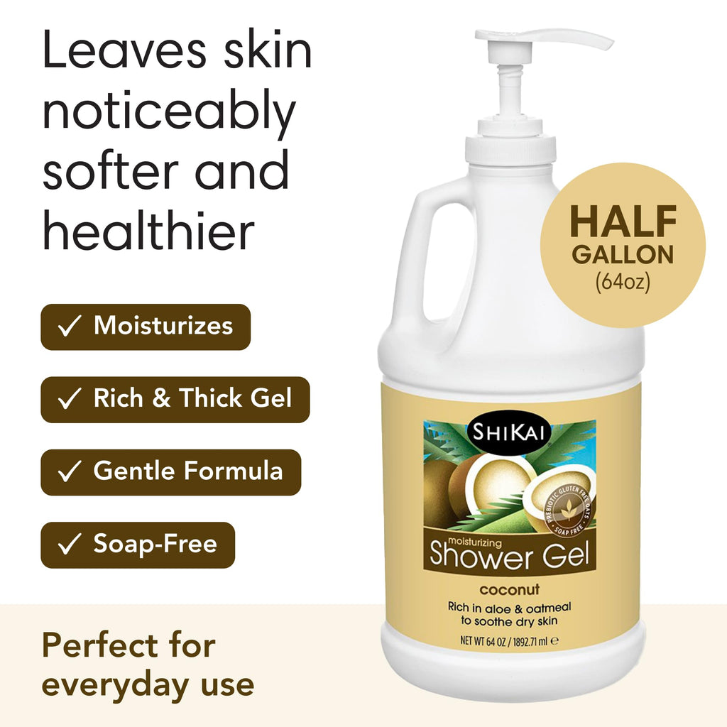 ShiKai Daily Moisturizing Shower Gel Coconut 64 oz | Gentle Soap-Free Body Wash with Aloe Vera & Oatmeal
