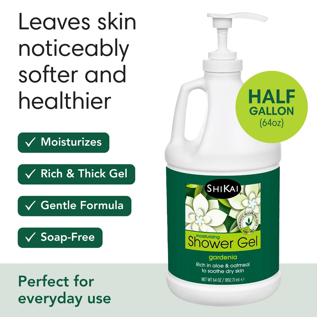 ShiKai Daily Moisturizing Shower Gel (Gardenia, 64 oz) | Gentle Soap-Free Body Wash for Dry Skin