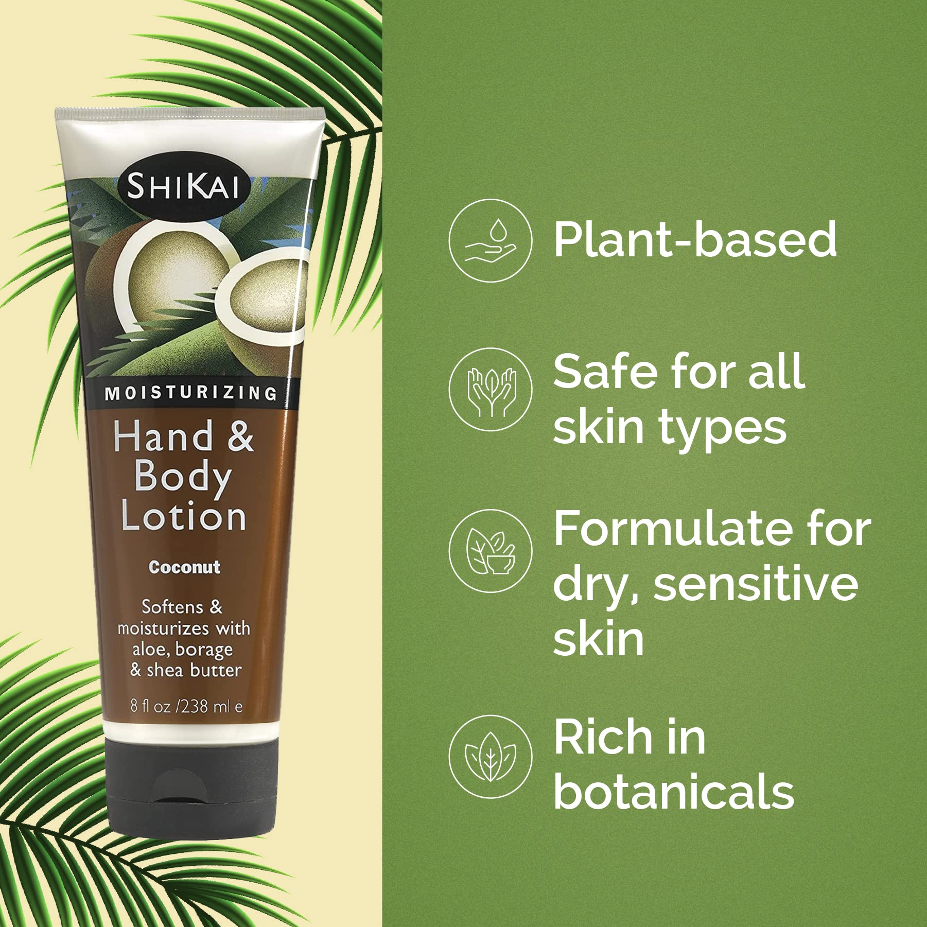 ShiKai Coconut Hand & Body Lotion (8oz, Pack of 2) – Daily Moisturizing with Aloe Vera & Vitamin E