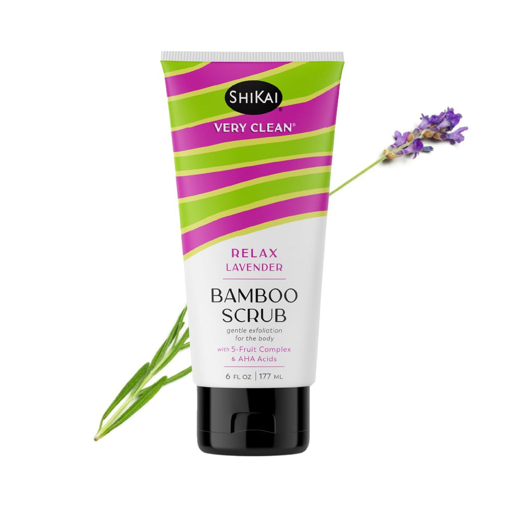 ShiKai Very Clean Bamboo Body Scrub (Relax Lavender, 6 oz) – Gentle Hydration + Exfoliation with 5-Fruit Complex & AHA Acids