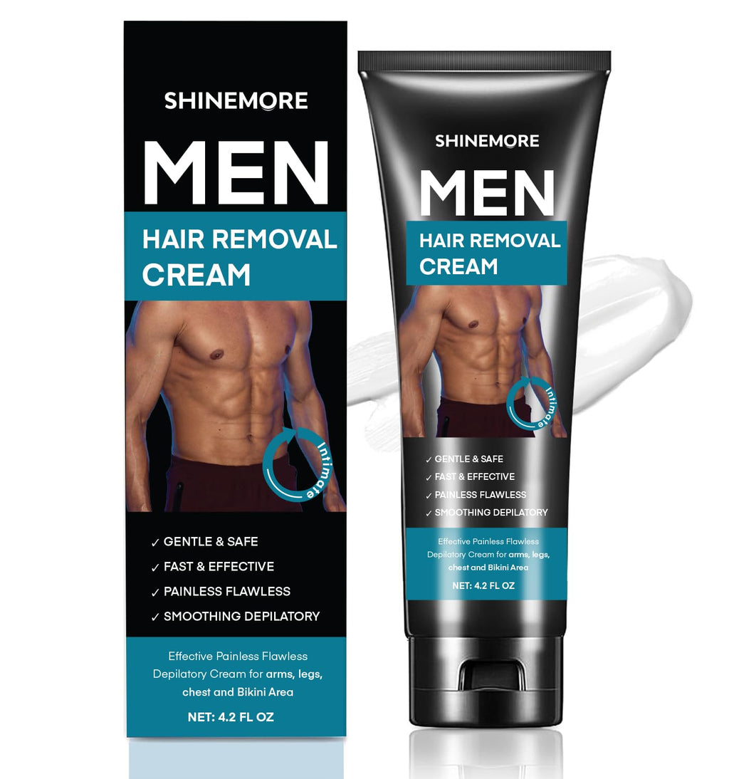 ShineMore Intimate Hair Removal Cream for Men | Pain-Free Depilatory Cream for Arms, Legs, Chest & Pubic Area - 4.2 oz