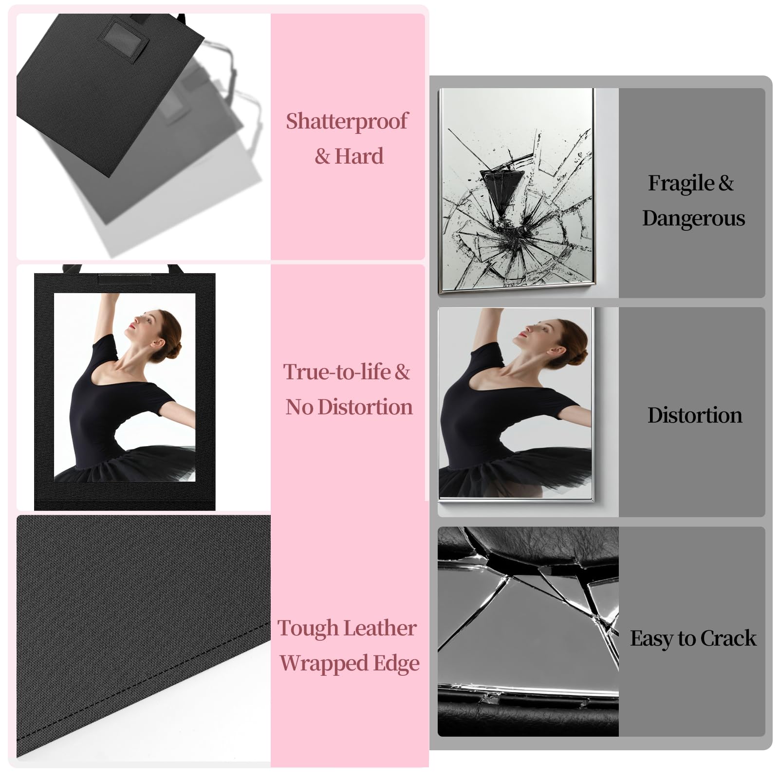 Shinowa Foldable Full-Length Mirror for Dancers – 33x13 in, HD Acrylic, Travel