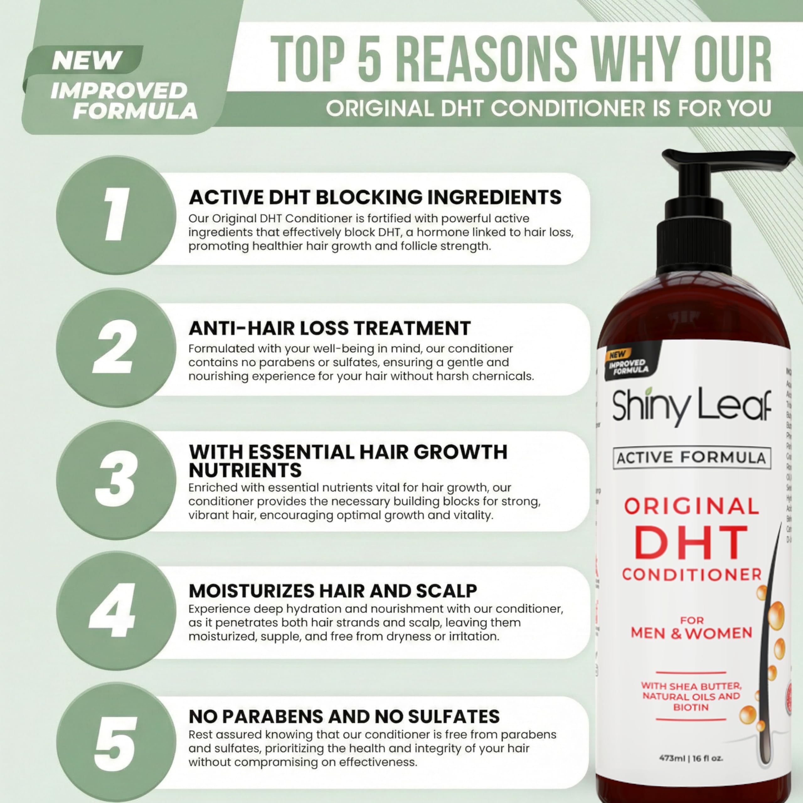 Shiny Leaf DHT Blocker Conditioner with Rosemary Leaf Oil – Paraben & Sulfate Free | 16 oz