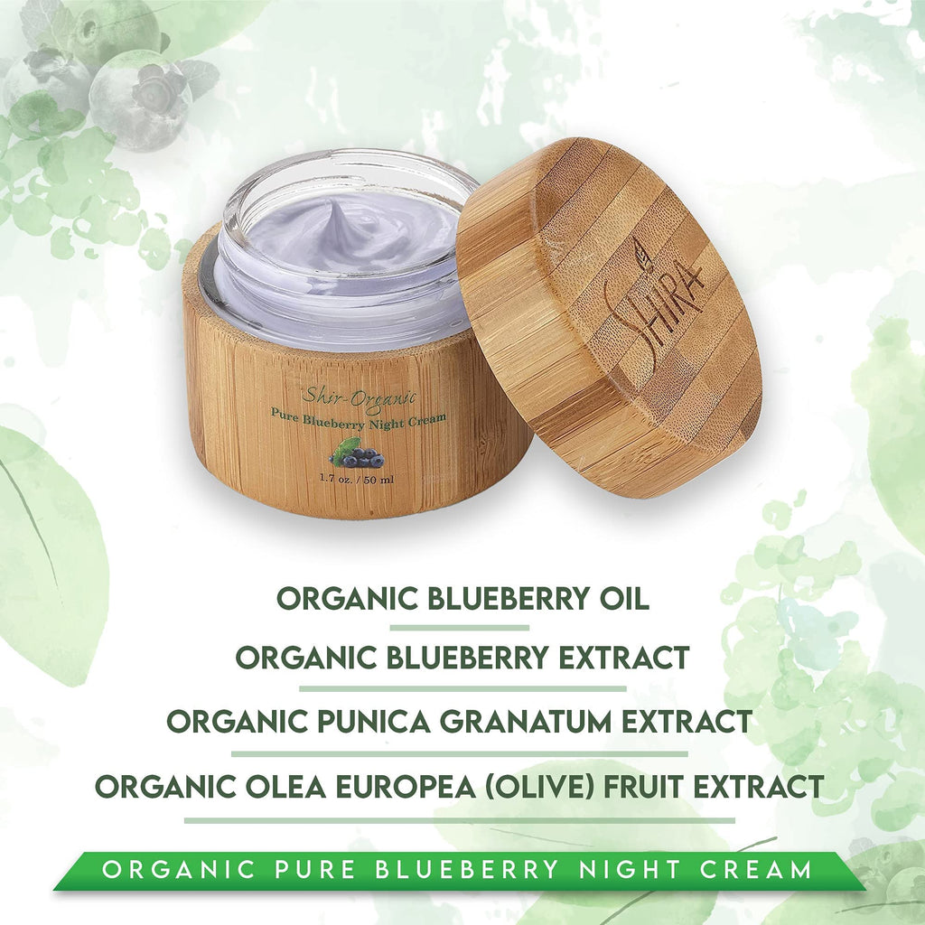 Shira Shir Organic Blueberry Night Cream – Hydrating Anti-Aging Moisturizer (50ml x 2)