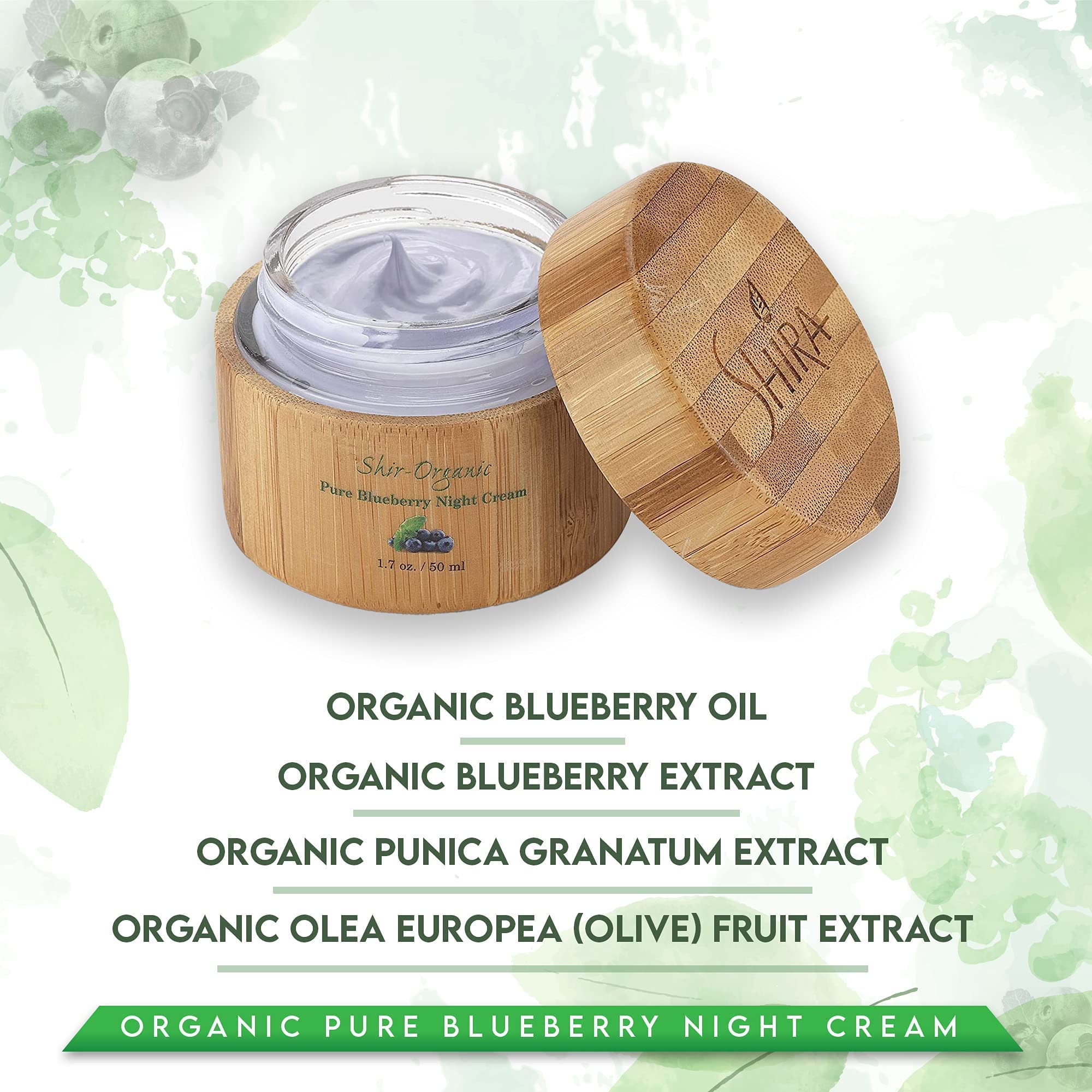 Shira Shir Organic Blueberry Night Cream – Hydrating Anti-Aging Moisturizer (50ml x 2)