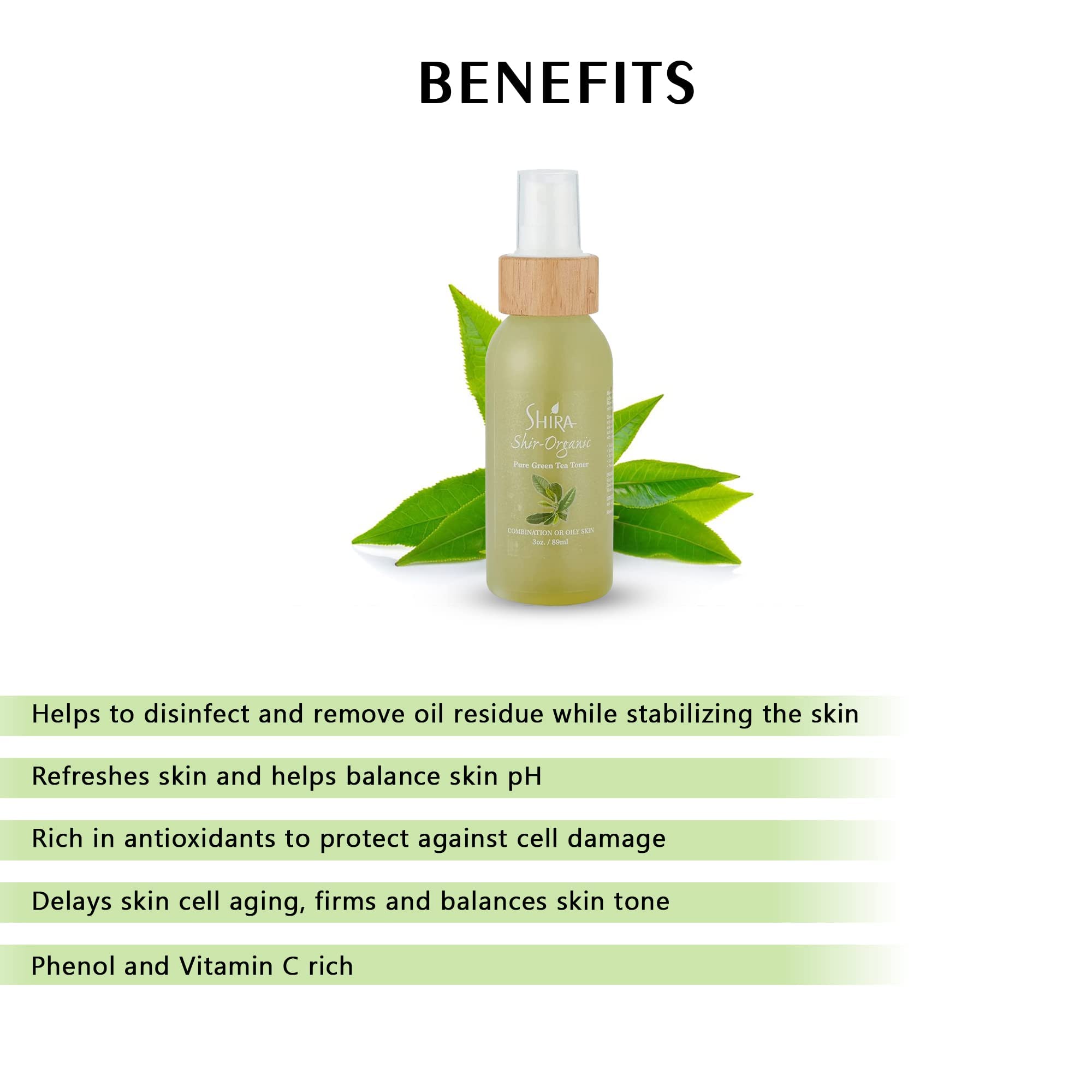 Shira Shir-Organic Green Tea Toner – Hydrating Facial Toner for Normal to Oily Skin (89ml)