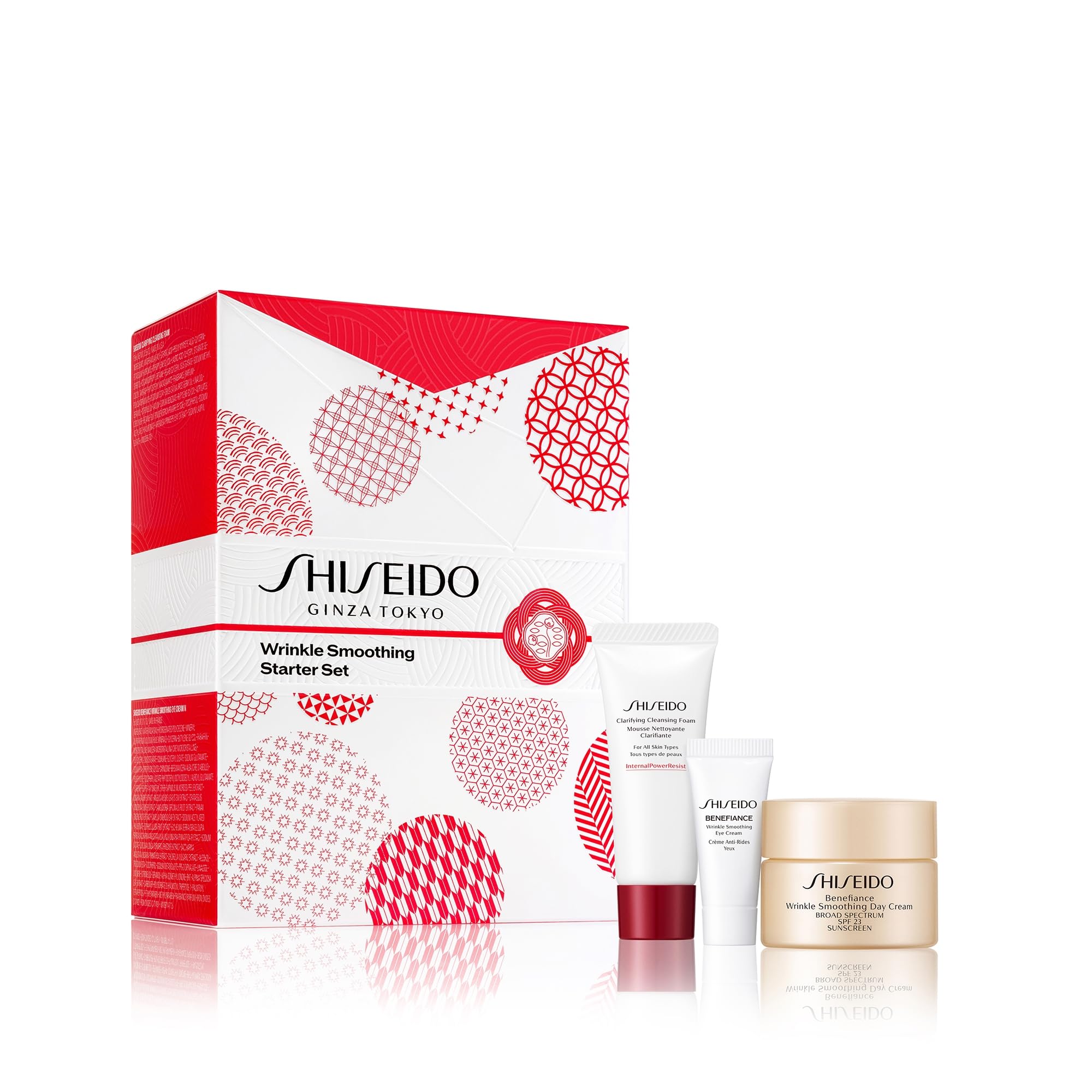 Shiseido Wrinkle Smoothing Ritual Set — Benefiance Day Cream SPF23 50ml + Cleansing Foam 50ml + Eudermine Essence 30ml + Night Cream 15ml | $133 Value