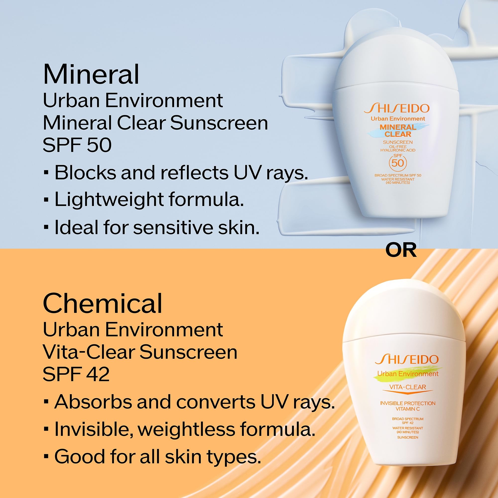 Shiseido Urban Environment Mineral Clear Sunscreen SPF 50 – Clear Finish, Improves Tone, Radiance, Wrinkles & Firmness (1 oz)
