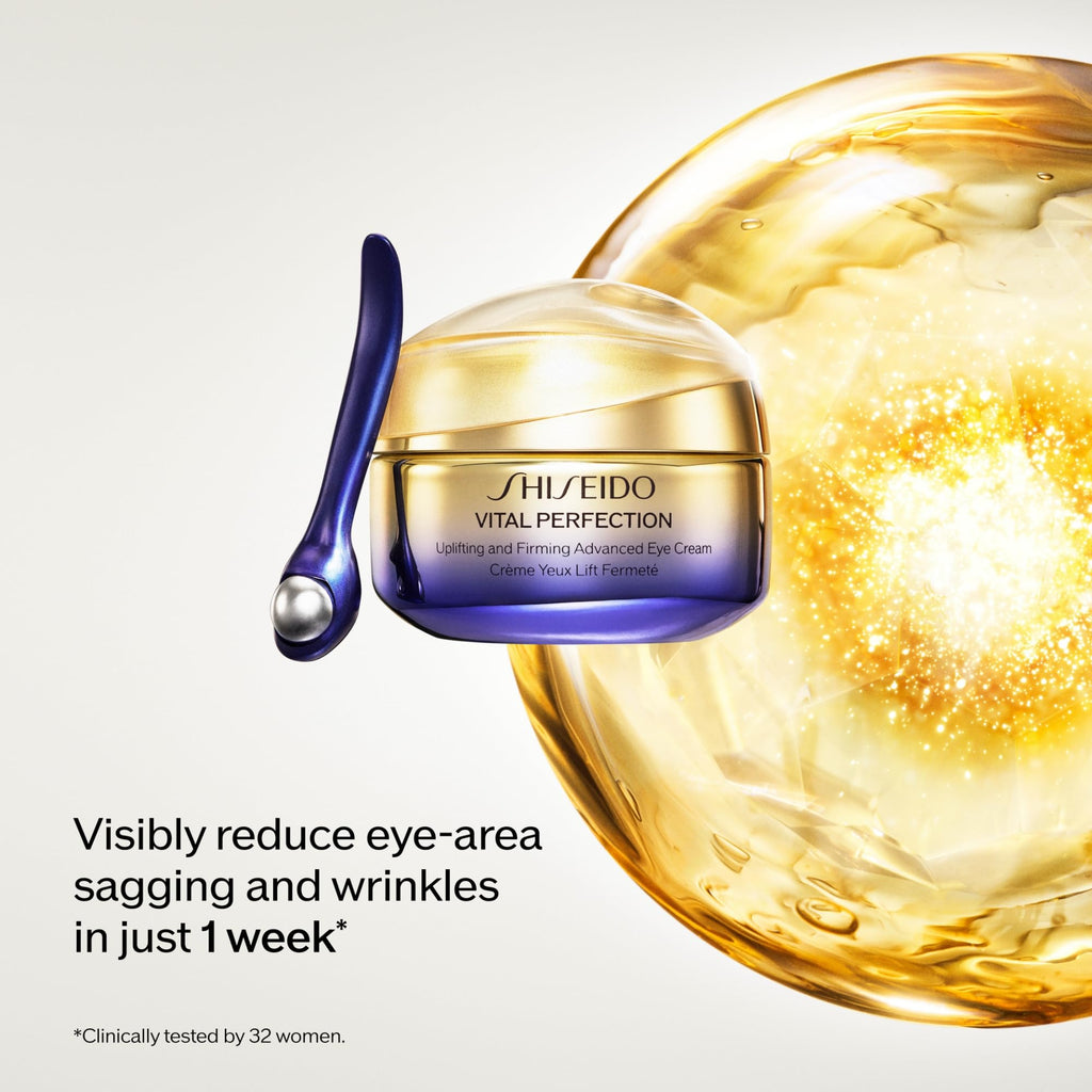 Shiseido Vital Perfection Uplifting and Firming Advanced Eye Cream – 15 mL with Massage Roller Tool