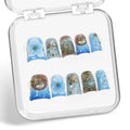 Short Duck Press-On Nails | 3D Floral Gold Starfish & Shell Design with Blue French Tip