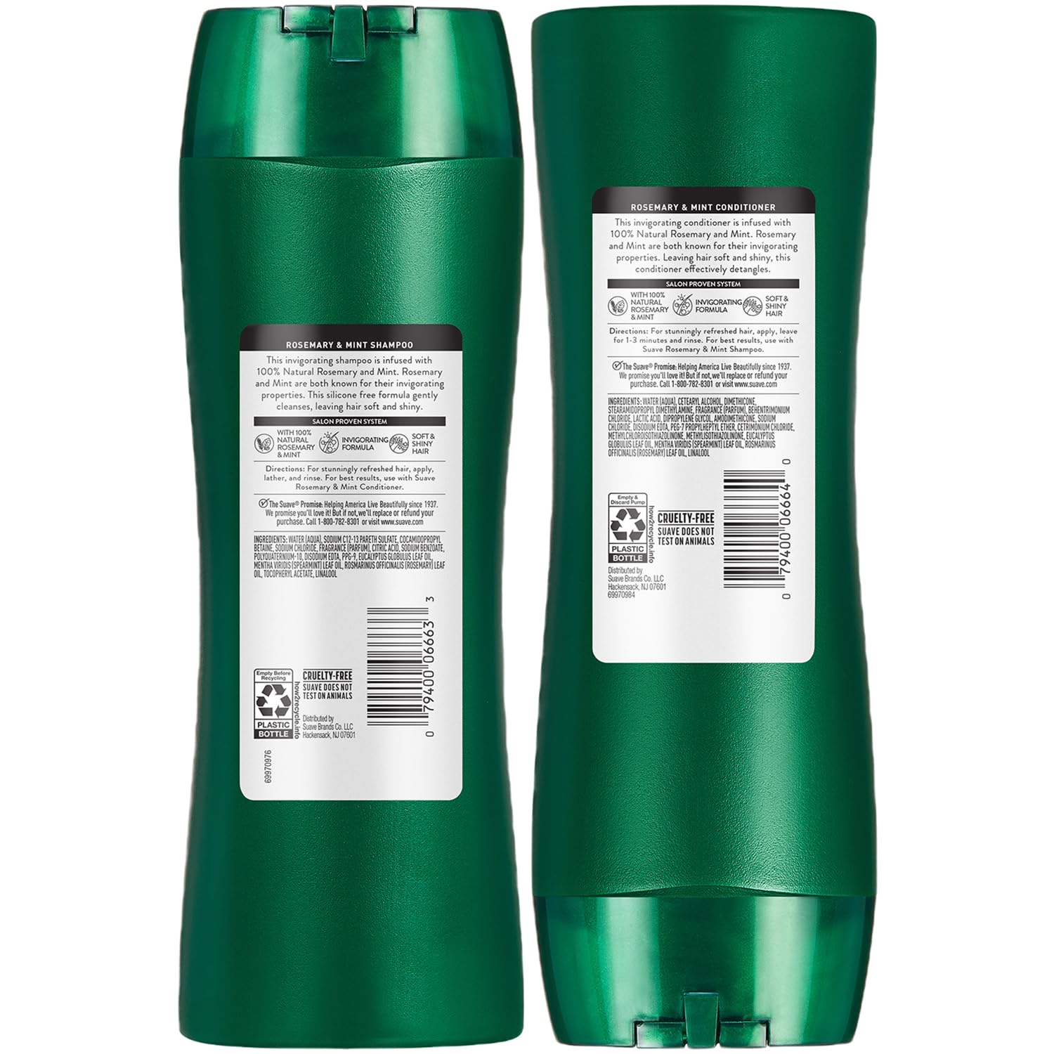 Suave Shampoo and Conditioner, Rosemary & Mint – Invigorating Formula with 100% Natural Essential Oils, 12.6 Oz Ea