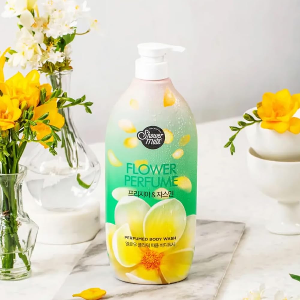 SHOWERMATE Flower Perfume Body Wash – 40.57 fl oz / 1.2 L (Yellow, Freesia & Jasmine)
