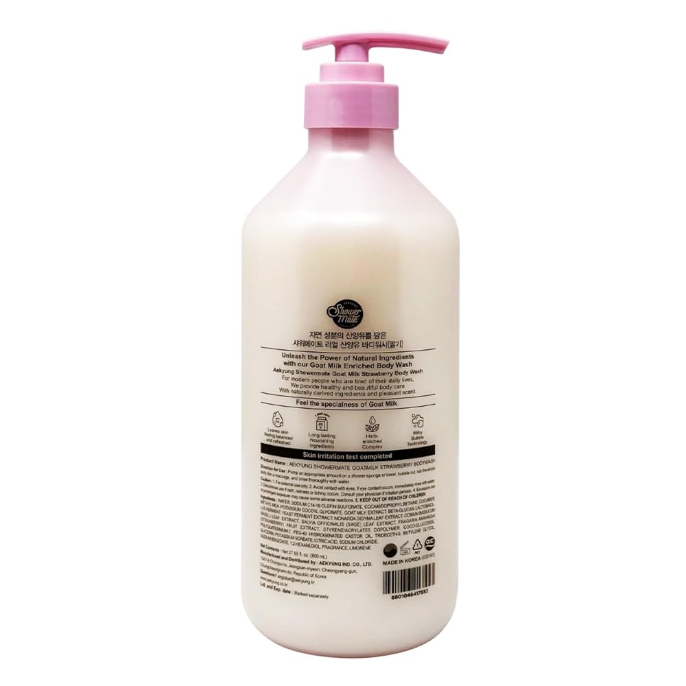 SHOWERMATE Goat Milk Body Wash Strawberry – 27 fl oz / 800 ml, 1 Pack