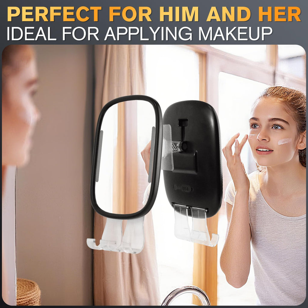 Showvigor Anti-Fog Shower Mirror for Shaving – Rechargeable LED Fogless Mirror with Heated Panel (Black)