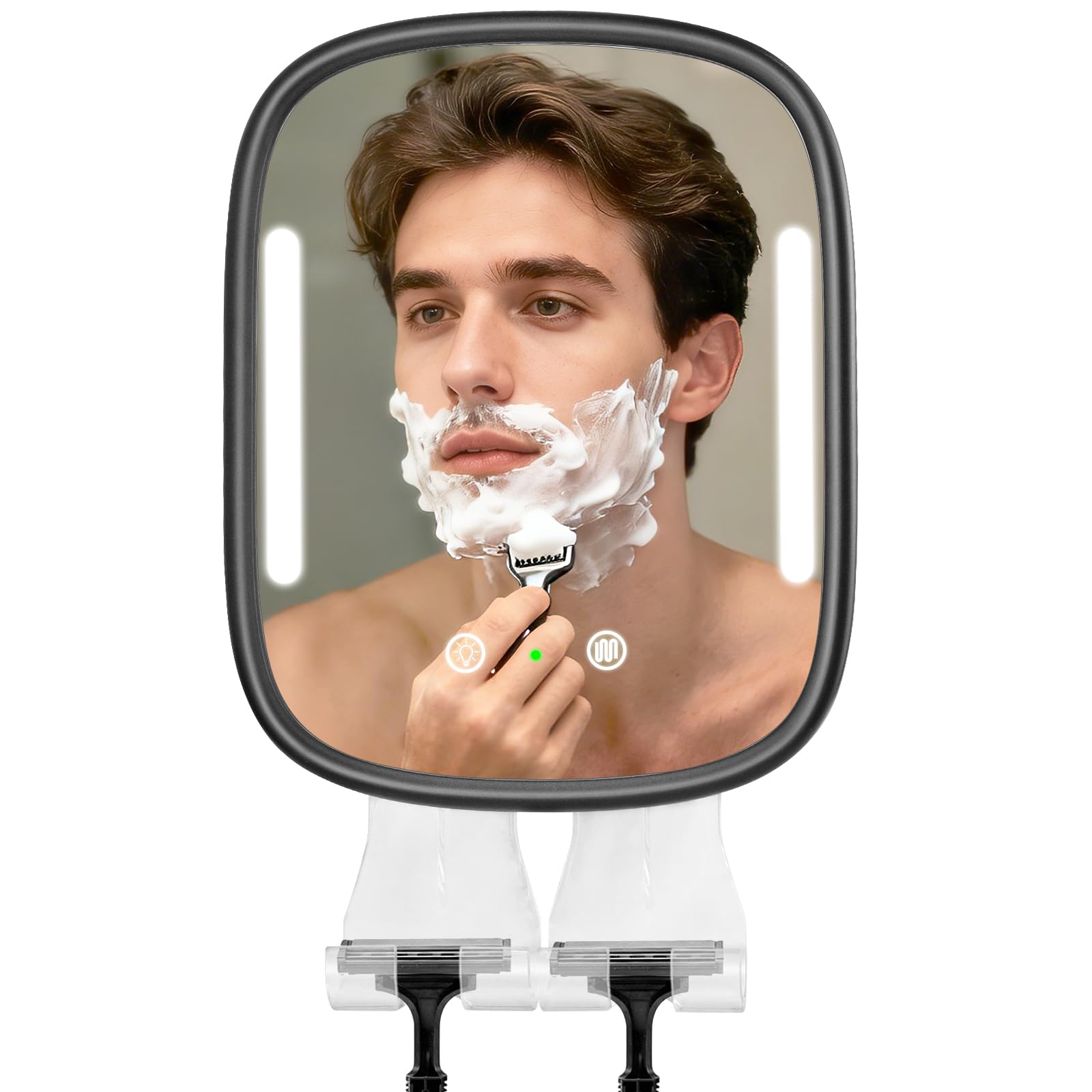 Showvigor Anti-Fog Shower Mirror for Shaving – Rechargeable LED Fogless Mirror with Heated Panel (Black)