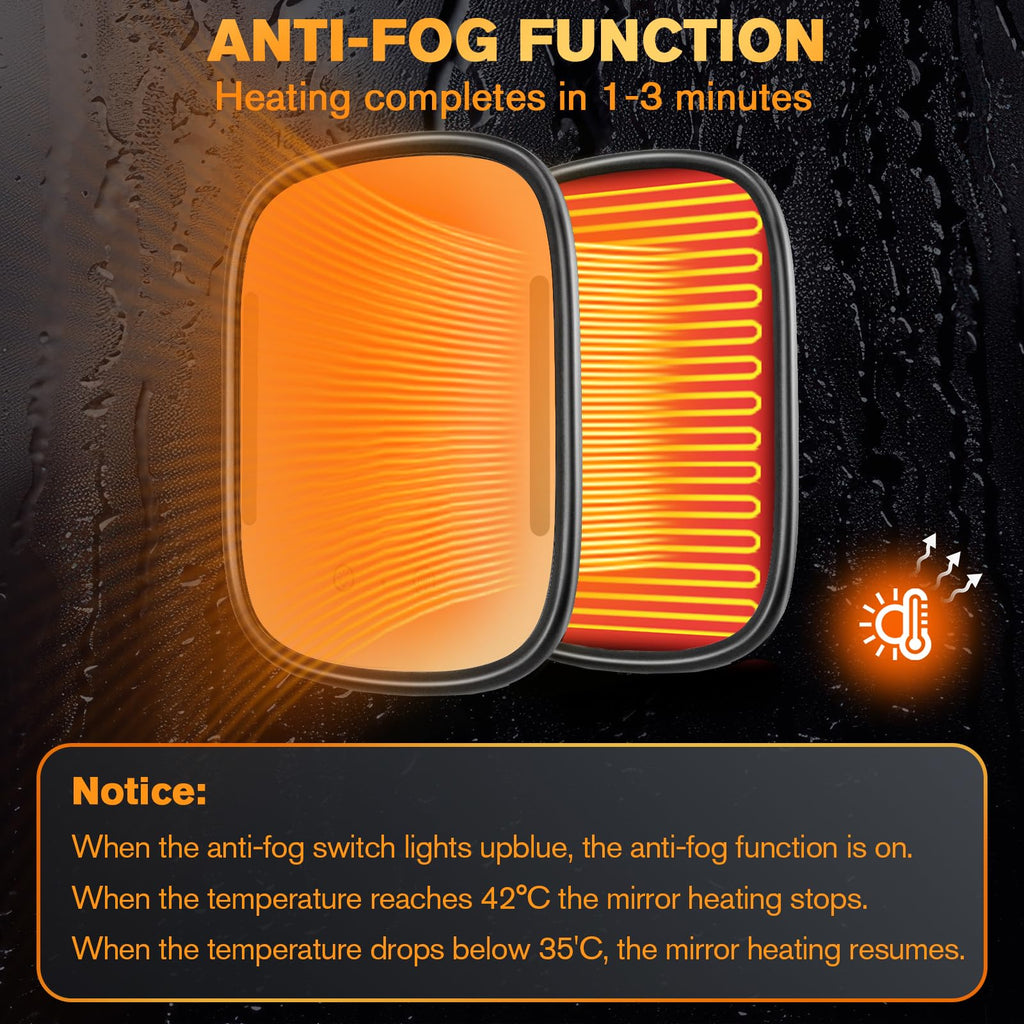 Showvigor Anti-Fog Shower Mirror for Shaving – Rechargeable LED Fogless Mirror with Heated Panel (Black)