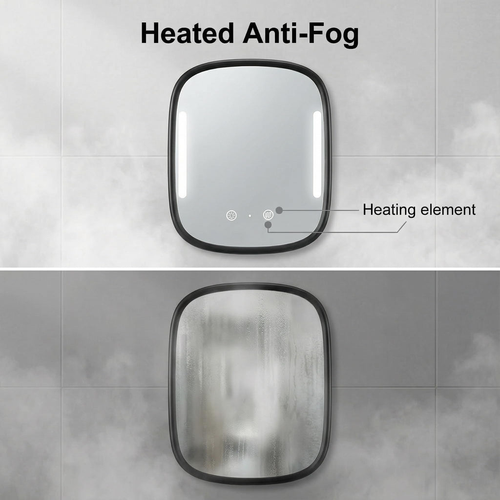 Showvigor Anti-Fog Shower Mirror for Shaving – Rechargeable LED Fogless Mirror with Heated Panel (Black)