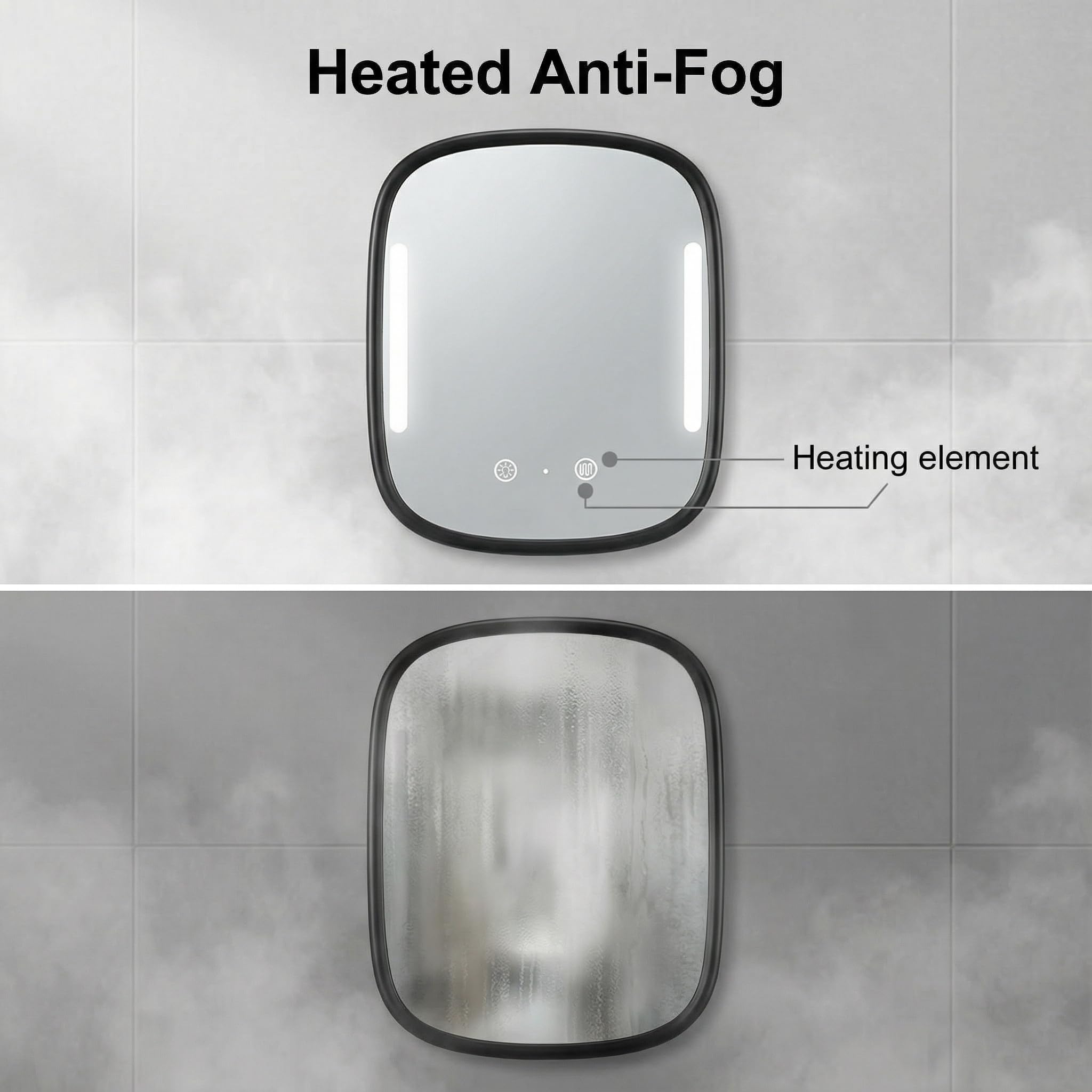 Showvigor Anti-Fog Shower Mirror for Shaving – Rechargeable LED Fogless Mirror with Heated Panel (Black)